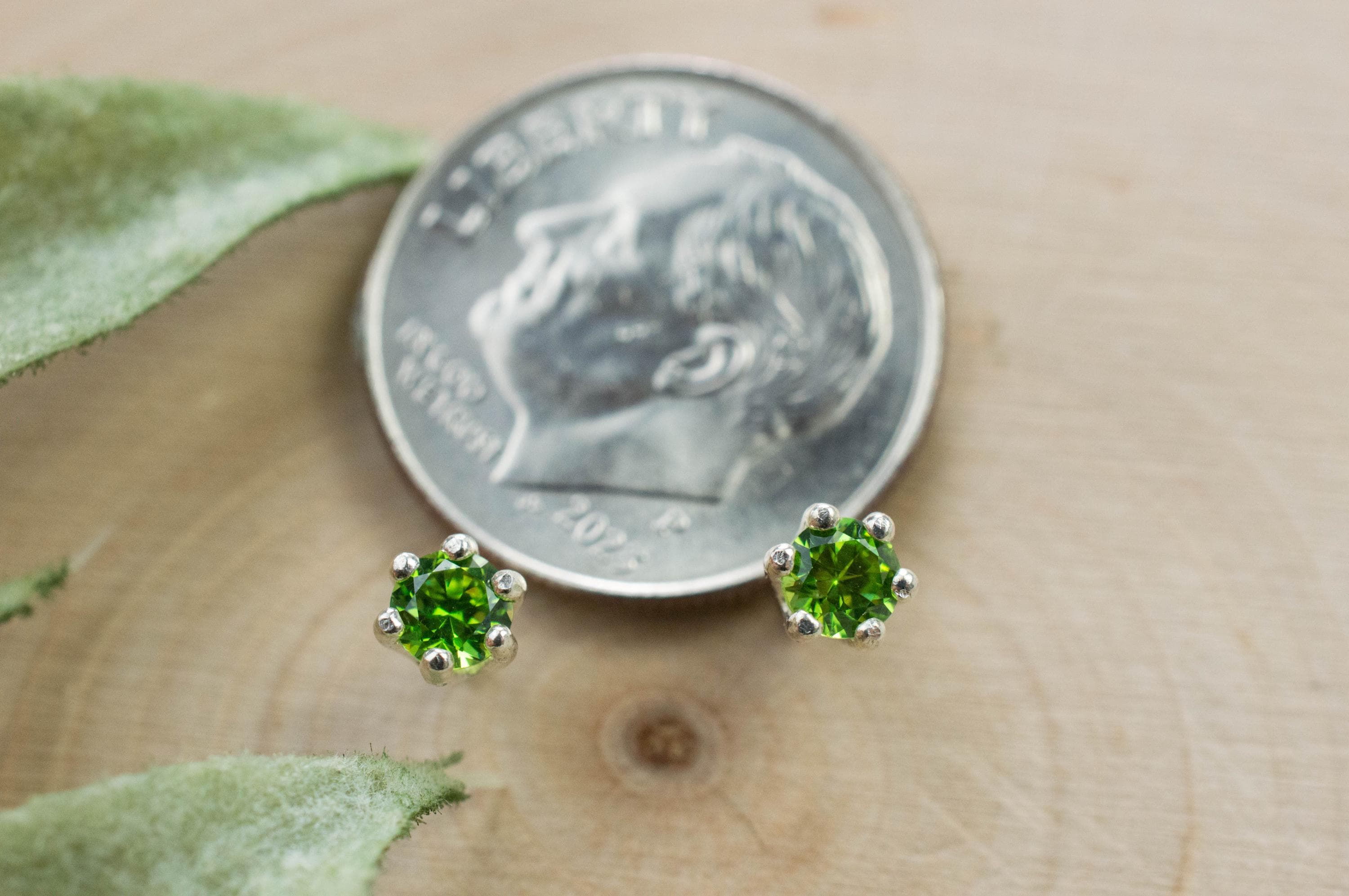 Demantoid Garnet Earrings; Genuine Untreated Ural Mountain Demantoid; 0.380cts