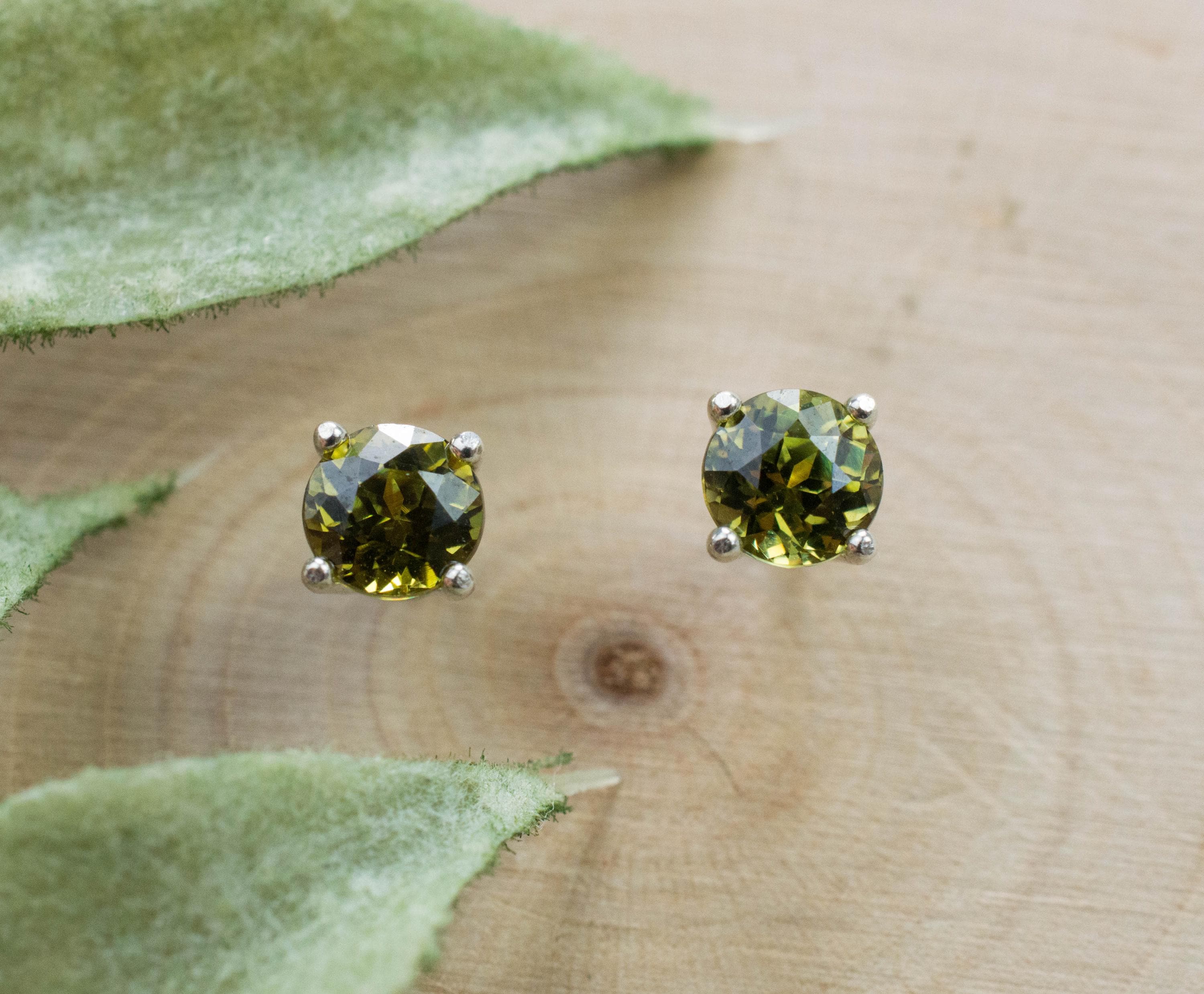 Demantoid Garnet Earrings; Natural Untreated Madagascar Color Shift Demantoid; 0.970cts