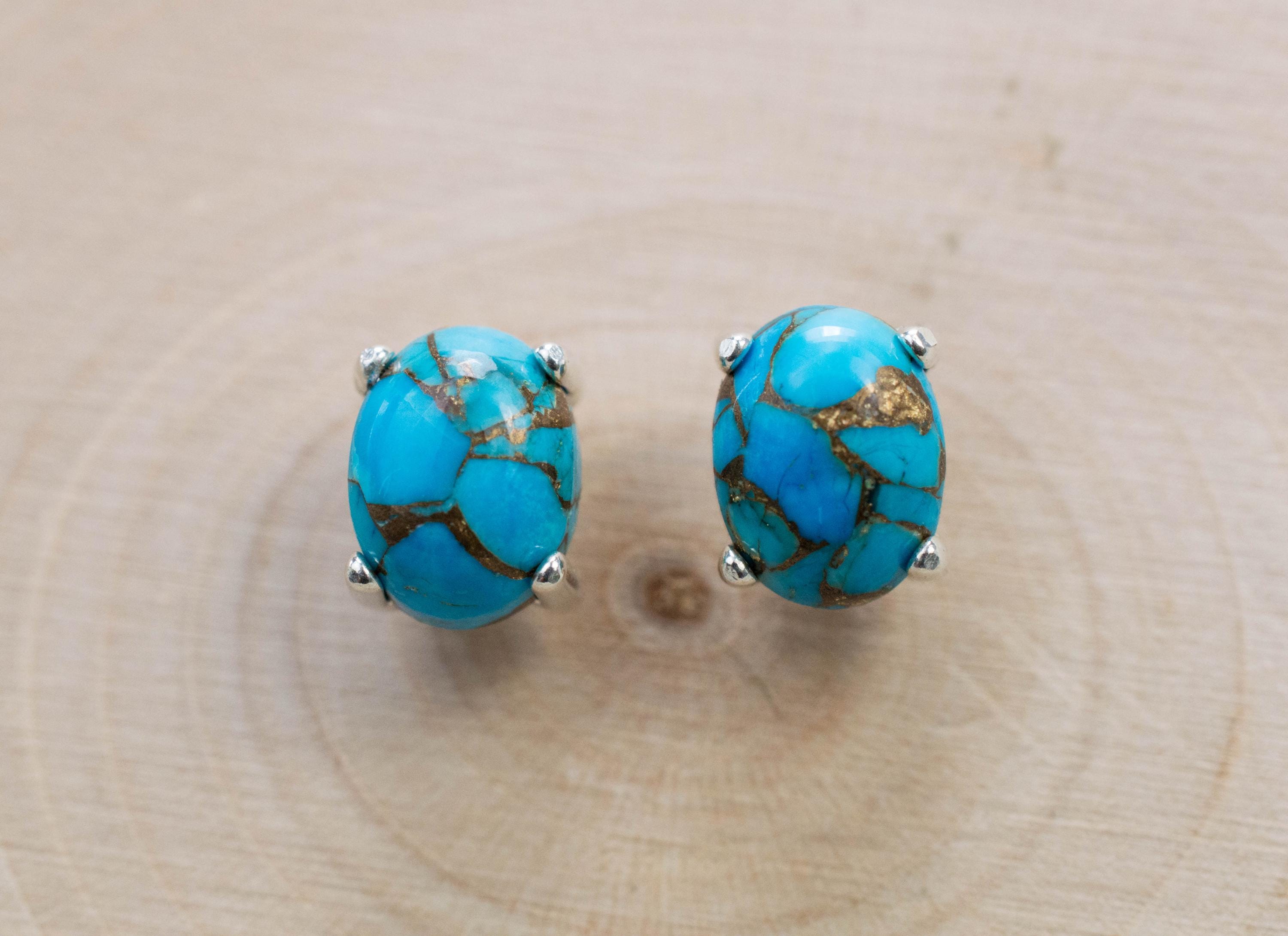 Turquoise Earrings, Natural Stabilized Nevada Turquoise; 2.730cts