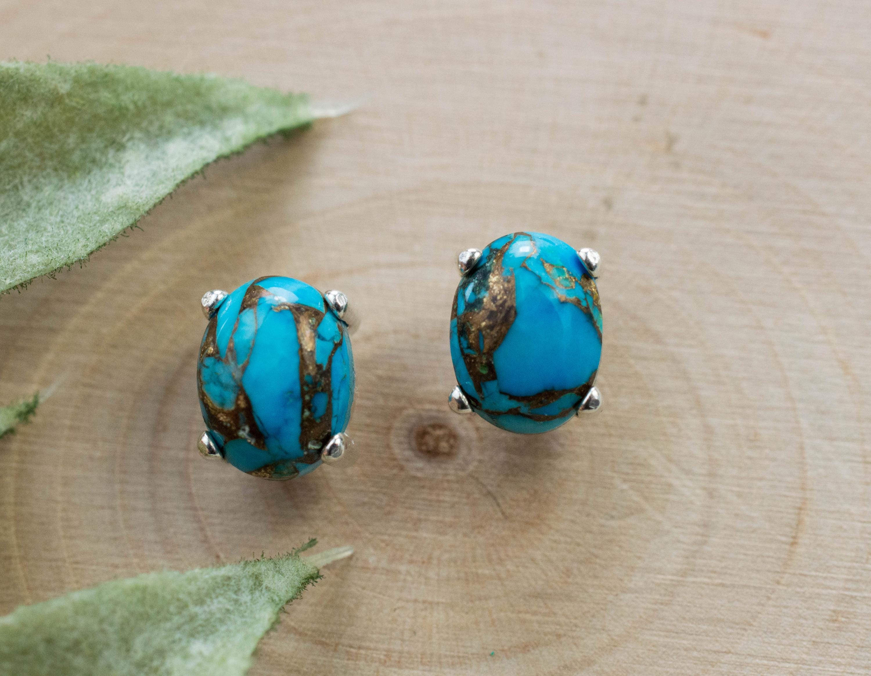 Turquoise Earrings, Natural Stabilized Nevada Turquoise; 2.930cts