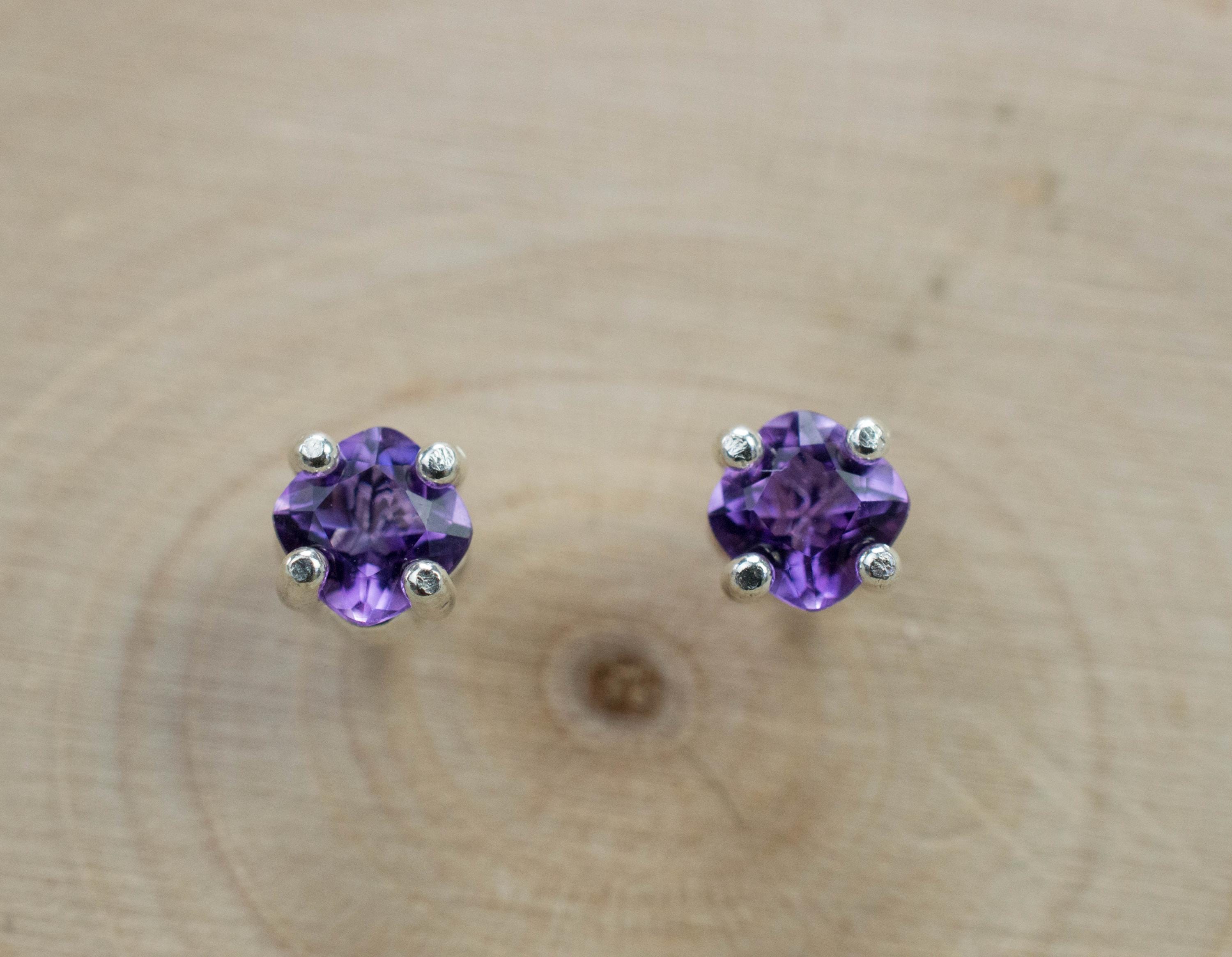 Amethyst Earrings, Natural Untreated Zambian Amethyst; 0.485cts