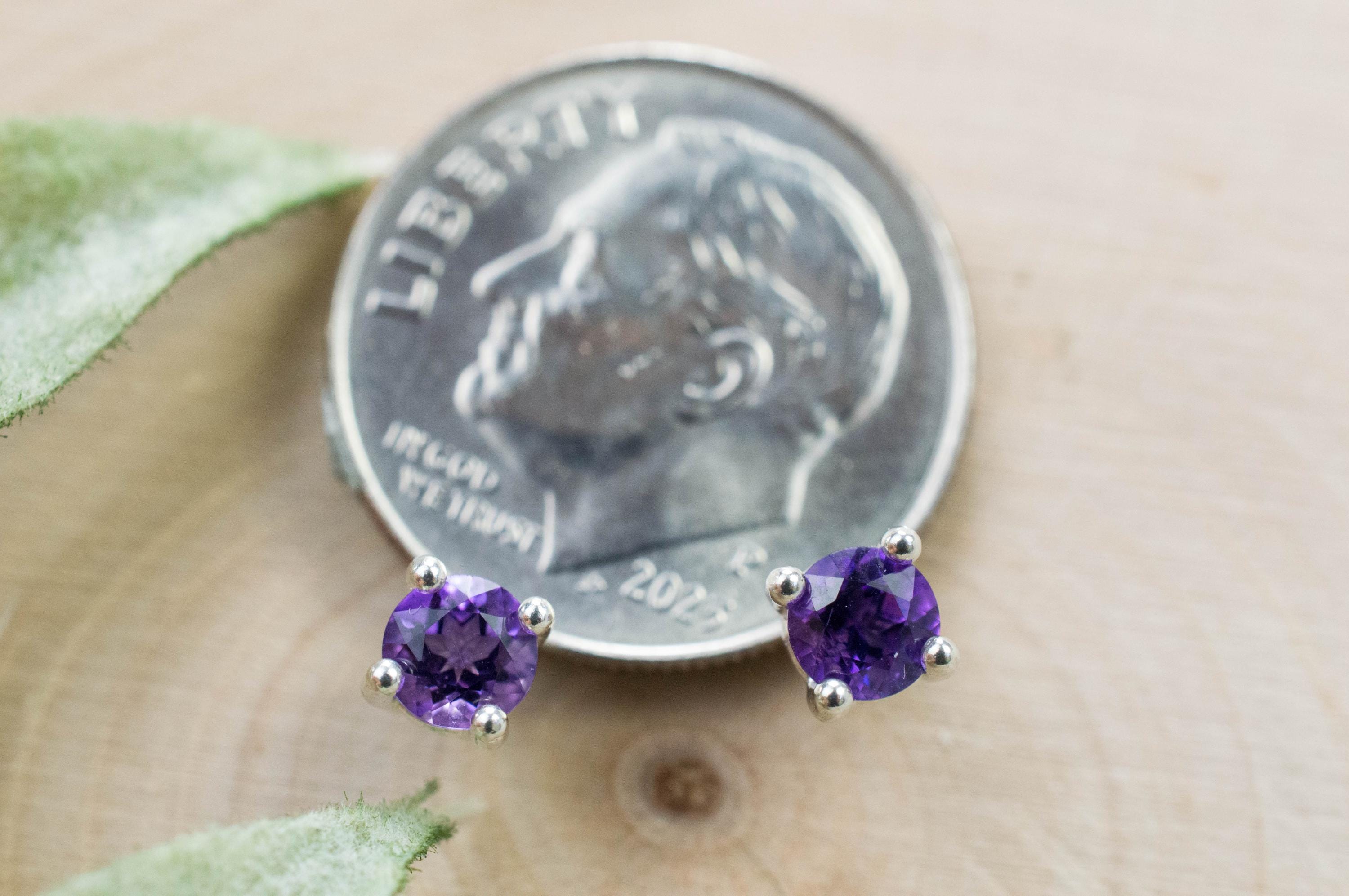 Amethyst Earrings, Natural Untreated Brazilian Amethyst; 0.420cts