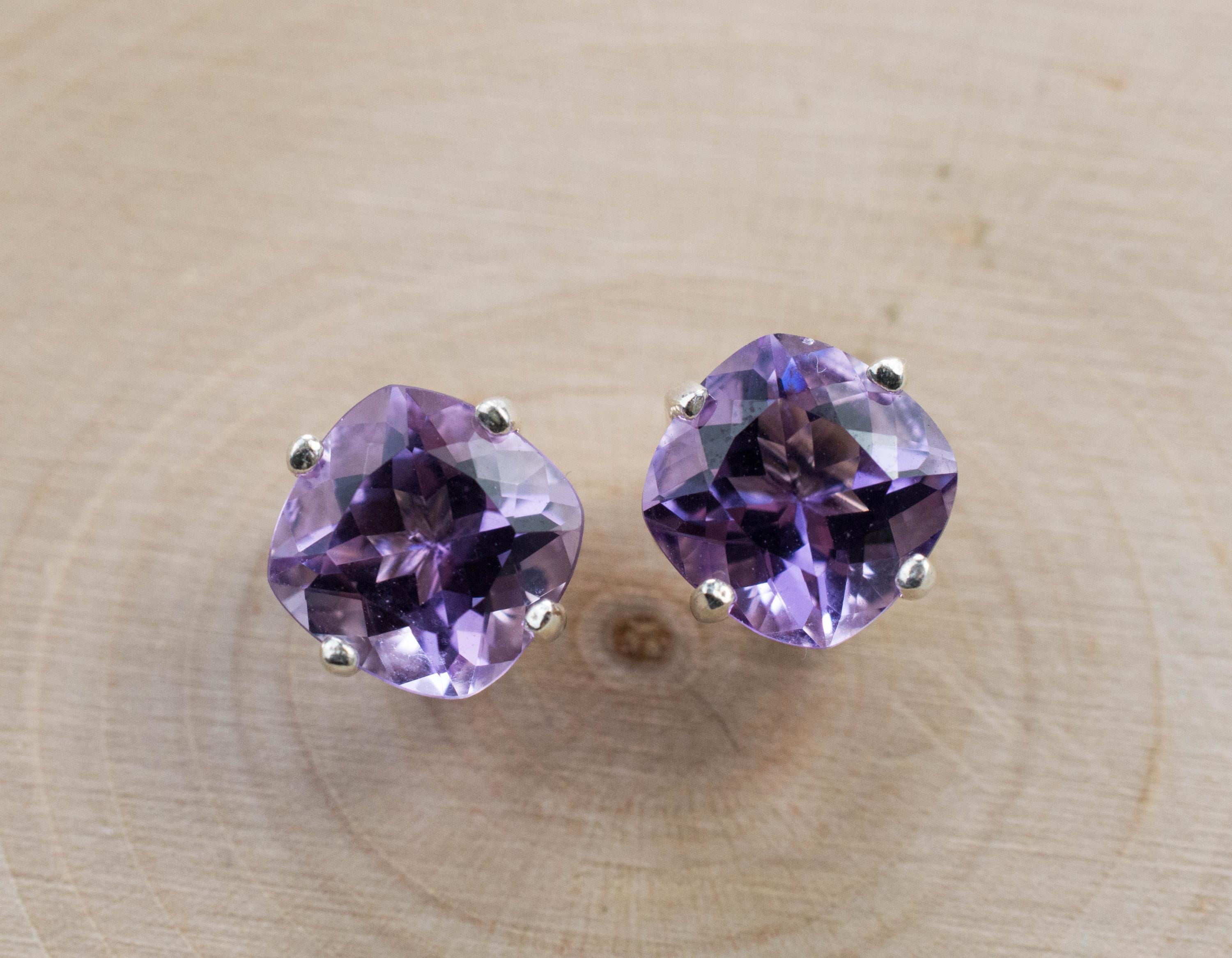 Amethyst Earrings, Natural Untreated Brazilian Amethyst; 3.790cts