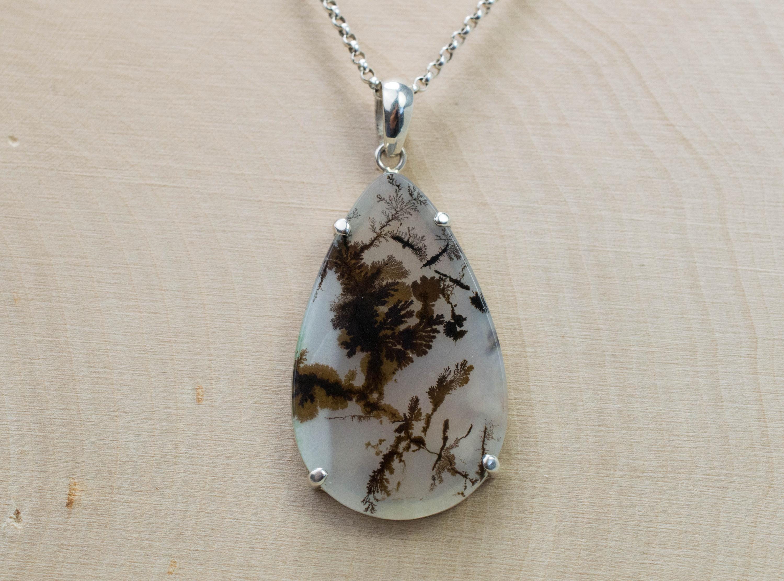 Dendritic Agate Pendant; Natural Untreated India Shajar Agate; 34x20mm