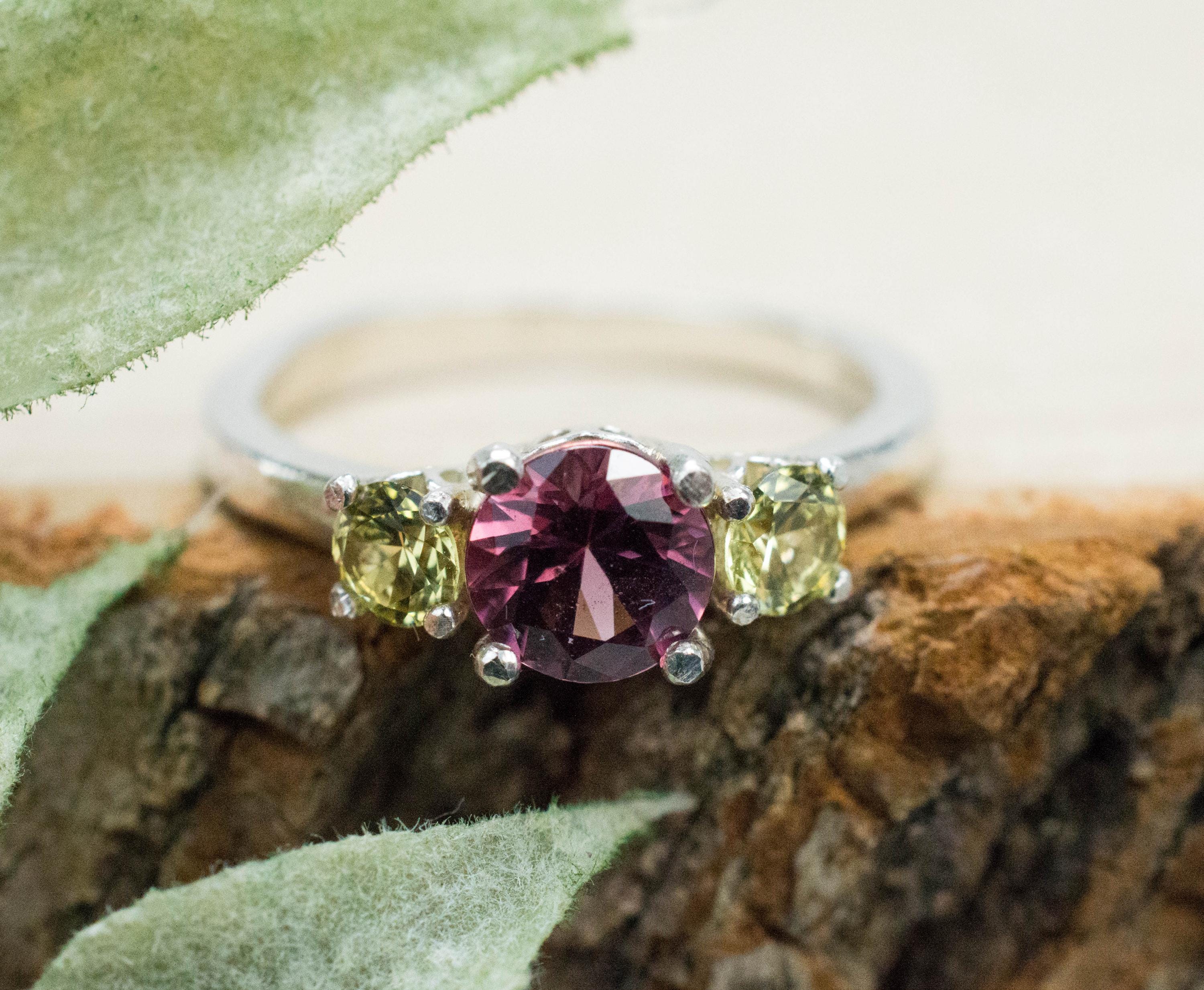 Rhodolite and Mali Garnet Ring, Natural Untreated Tanzania Garnet