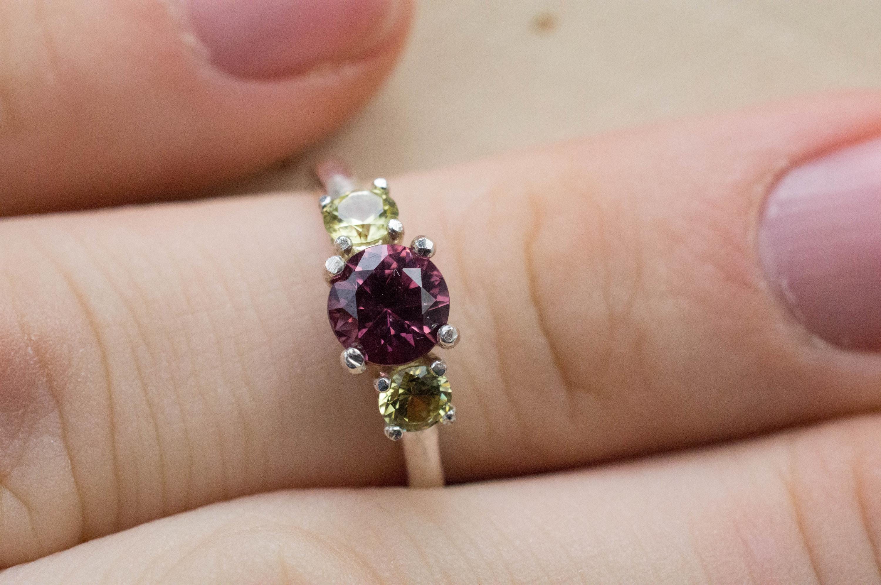 Rhodolite and Mali Garnet Ring, Natural Untreated Tanzania Garnet