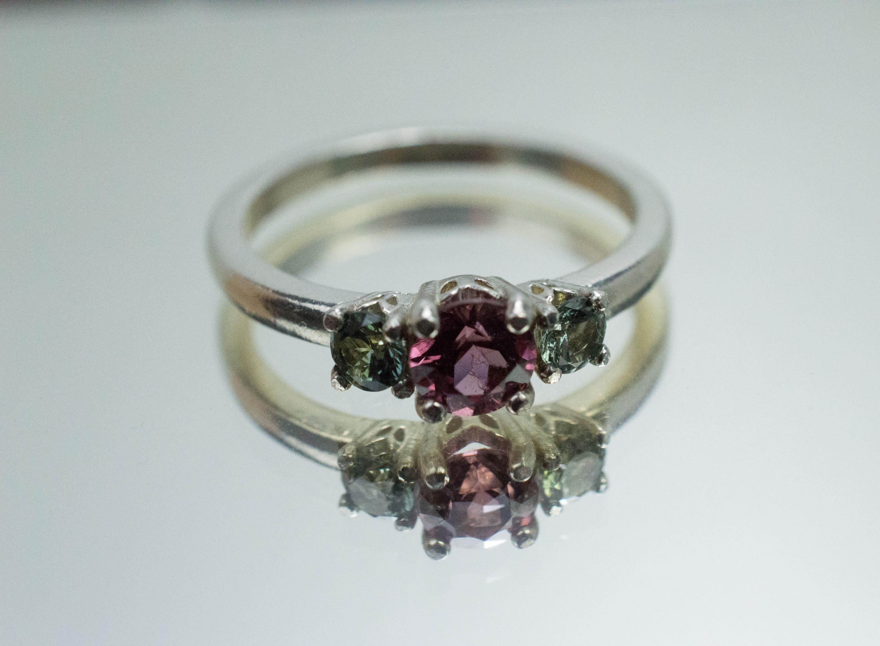 Rhodolite and Sapphire Ring, Natural Untreated Tanzania Garnet and Madagascar Sapphire