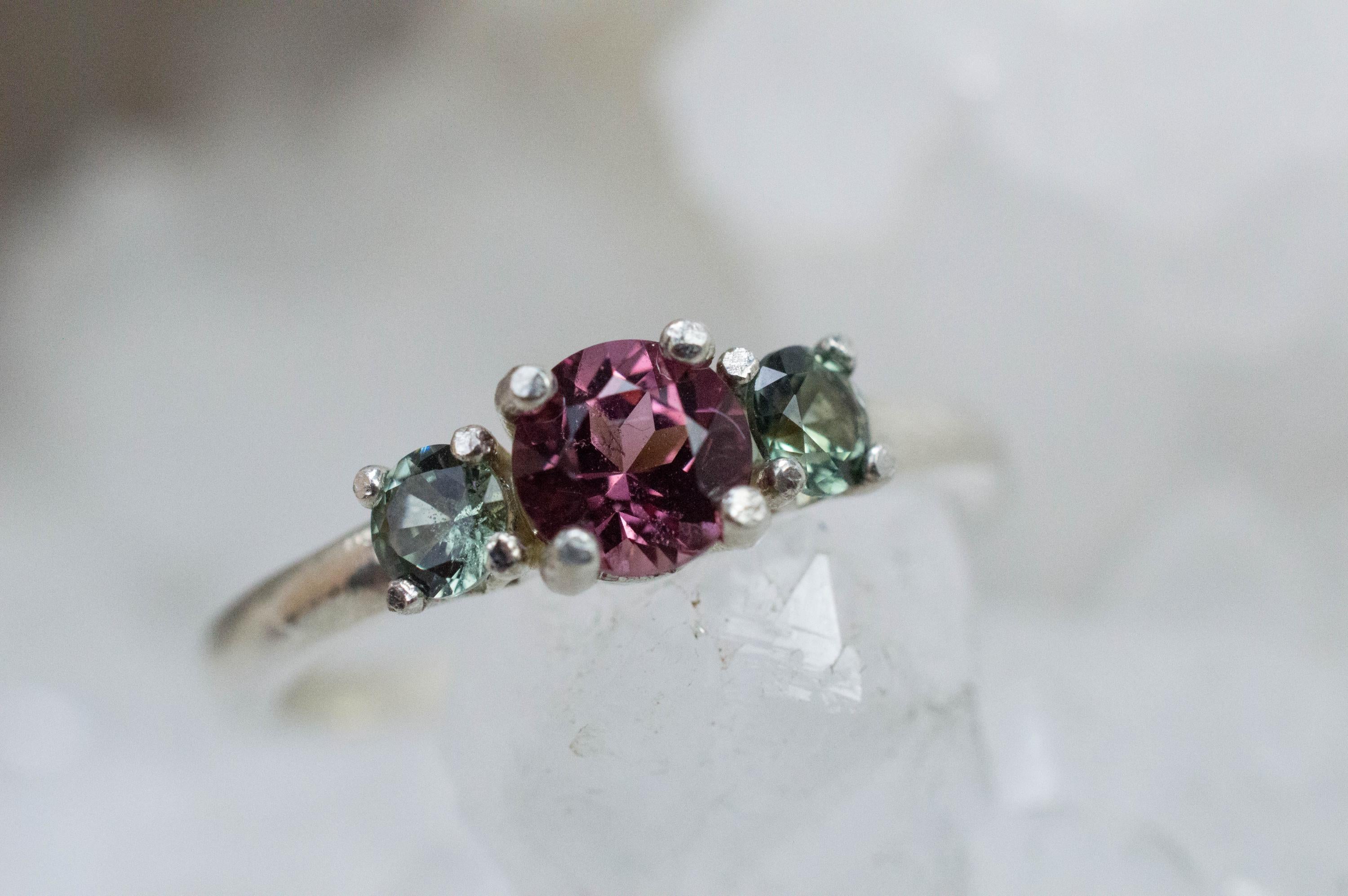 Rhodolite and Sapphire Ring, Natural Untreated Tanzania Garnet and Madagascar Sapphire