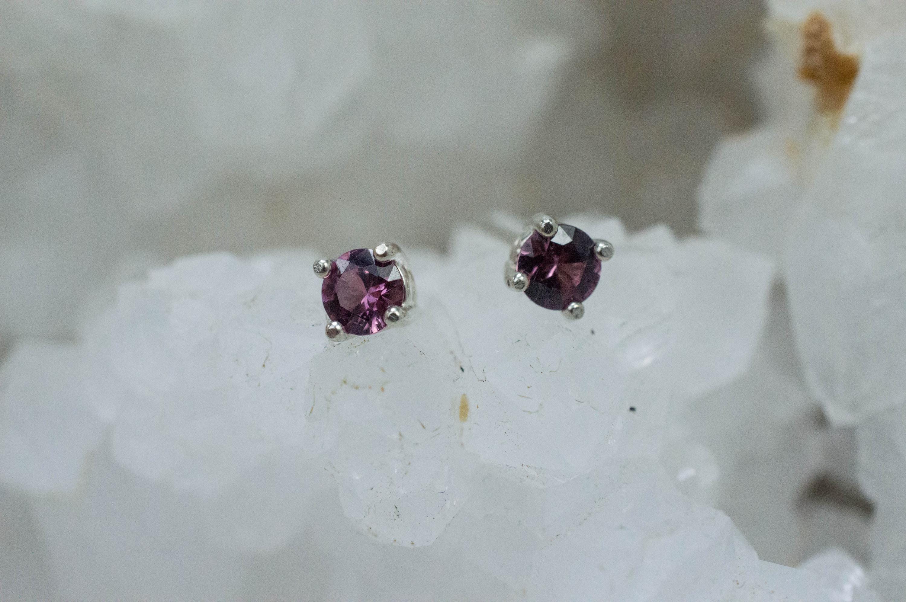 Rhodolite Garnet Earrings, Genuine Untreated Tanzanian Garnet; 0.550cts