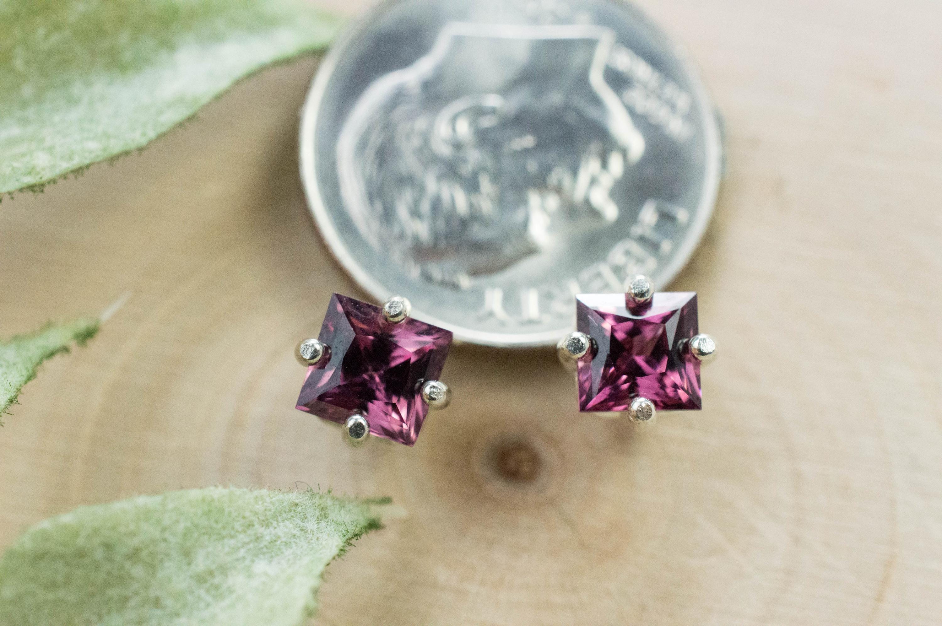 Rhodolite Garnet Earrings, Genuine Untreated Tanzanian Garnet; 1.375cts