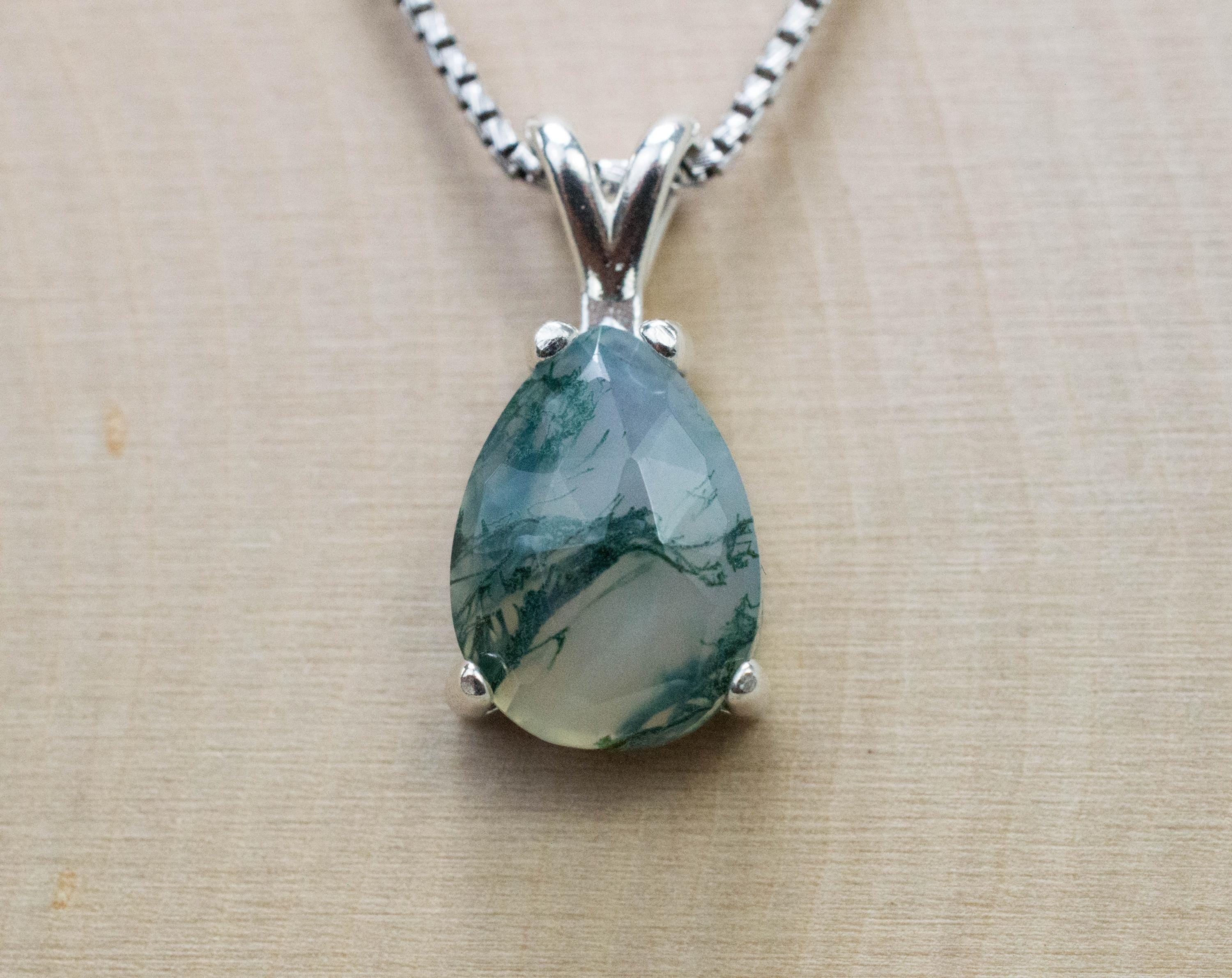 Green Moss Agate Pendant, Natural Untreated India Moss Agate; 3.940cts