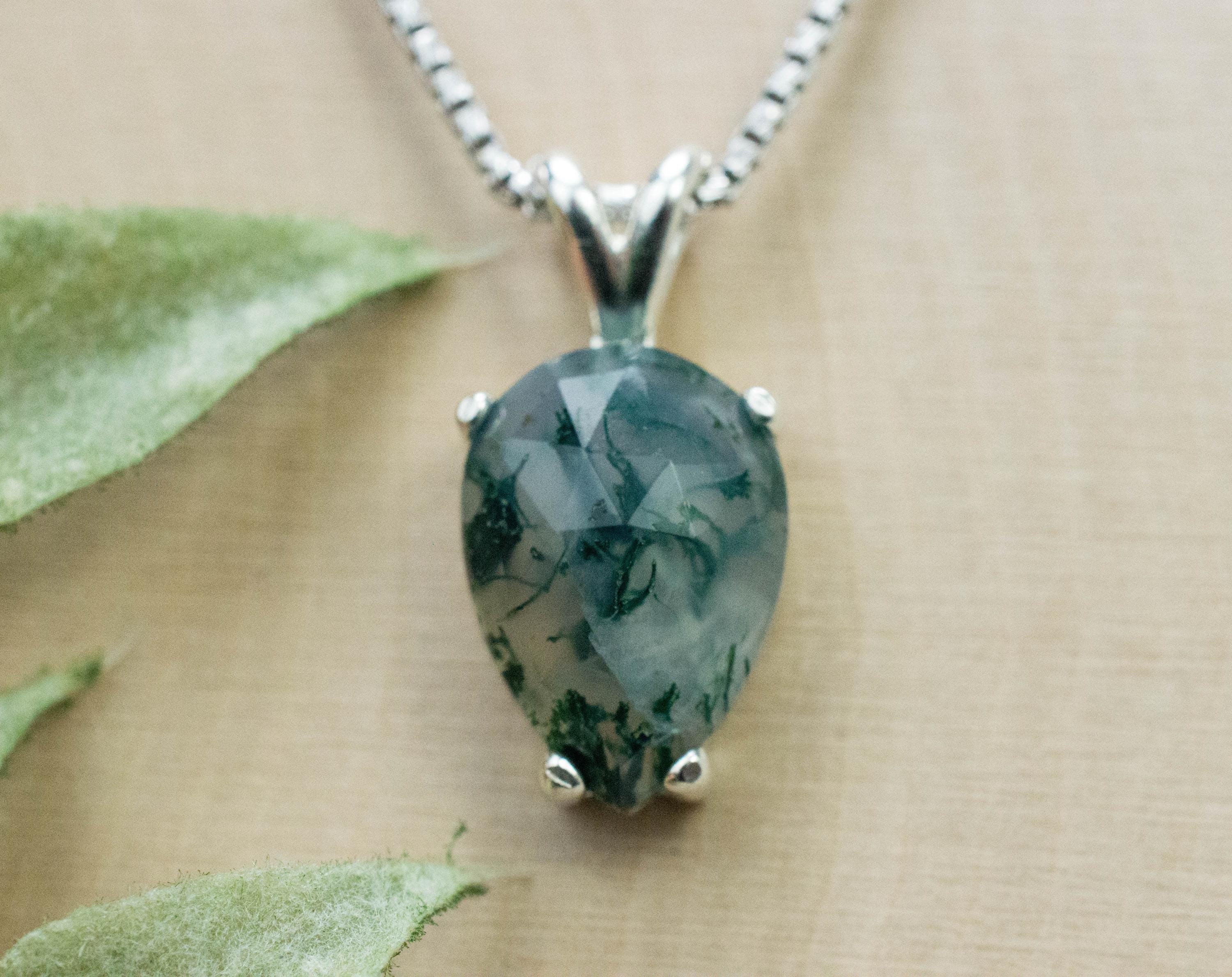 Green Moss Agate Pendant, Natural Untreated India Moss Agate; 5.085cts