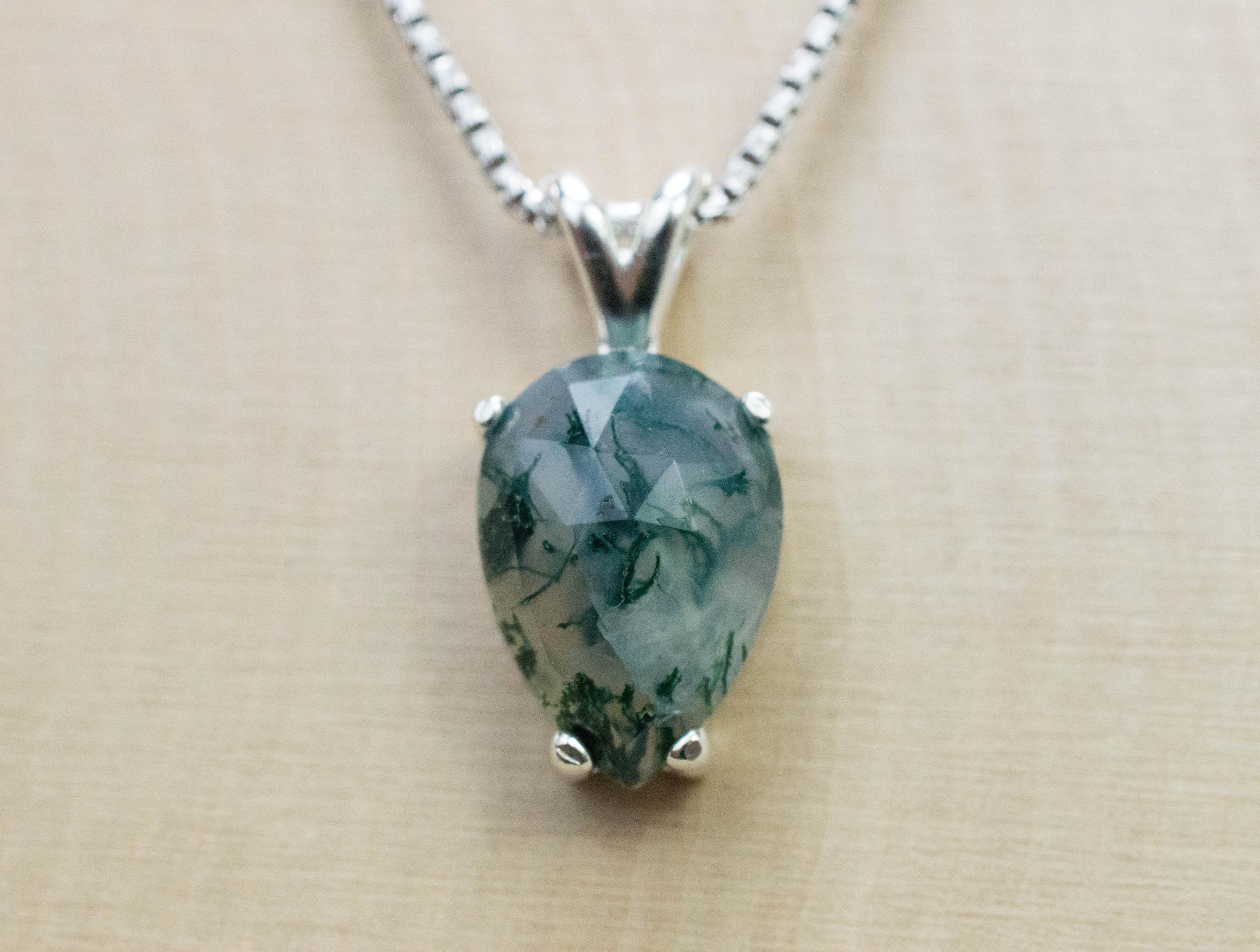 Green Moss Agate Pendant, Natural Untreated India Moss Agate; 5.085cts