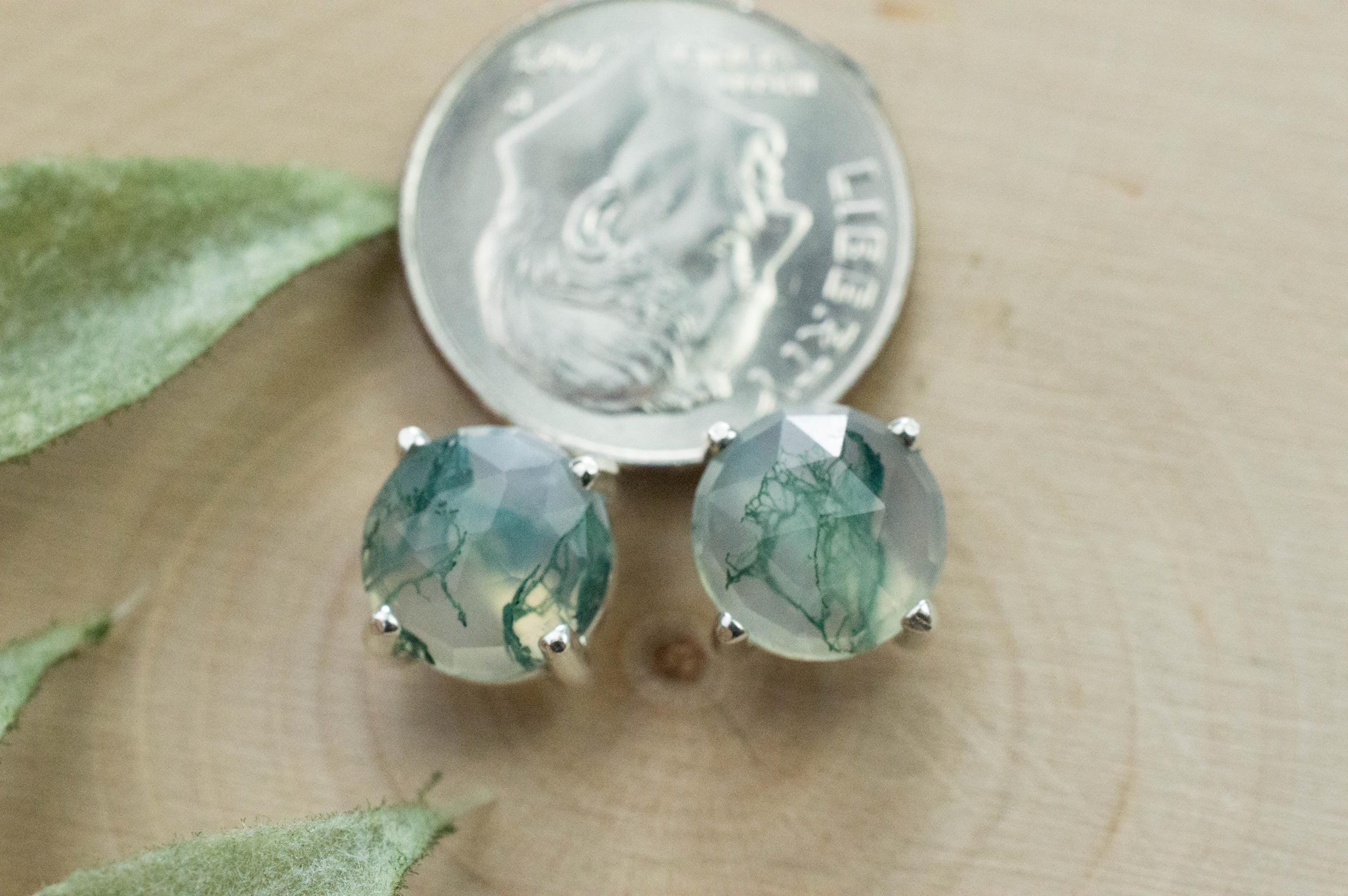 Green Moss Agate Earrings, Natural Untreated India Moss Agate; 3.485cts