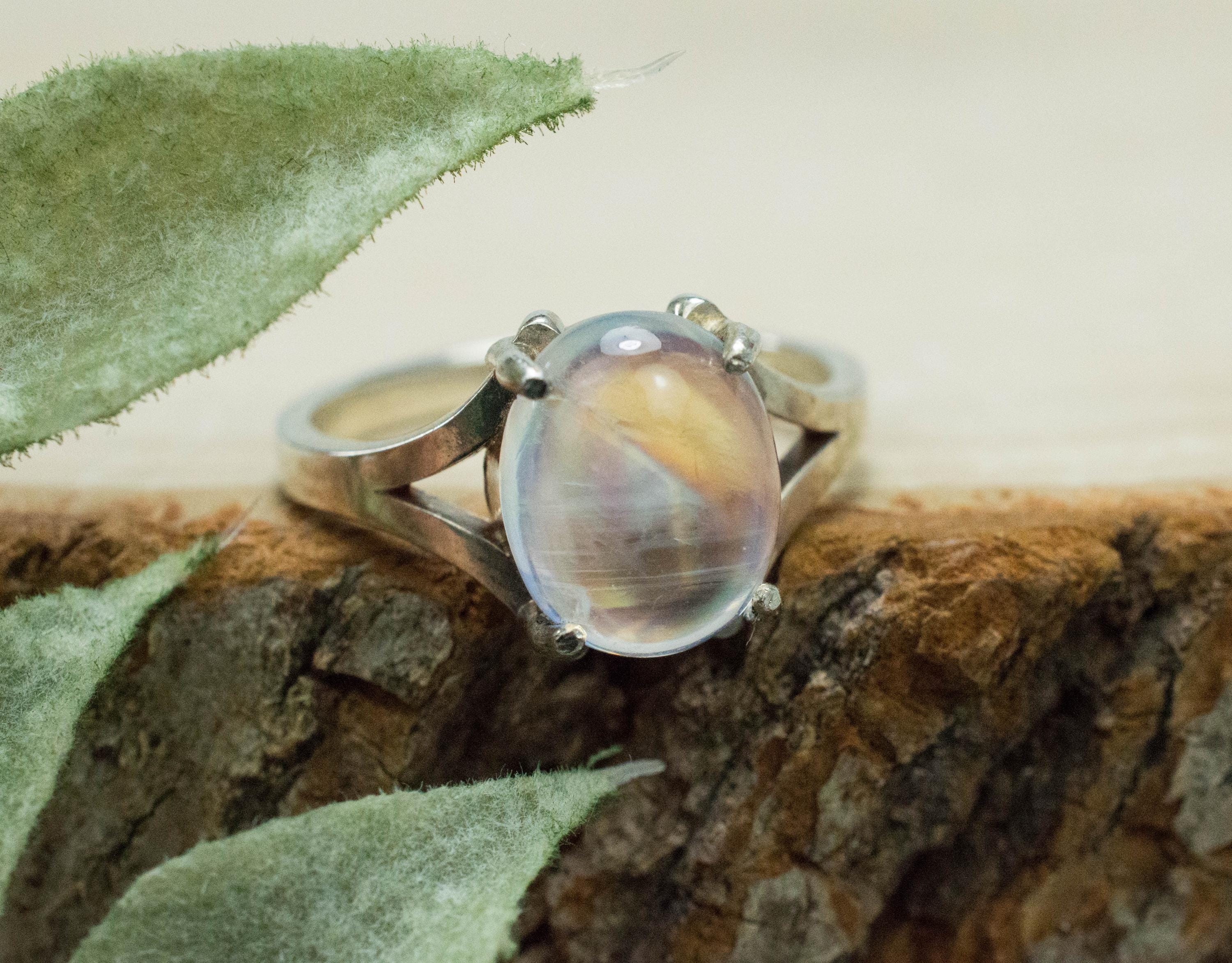 Rainbow Moonstone Ring, Natural Untreated India Moonstone; 2.485cts