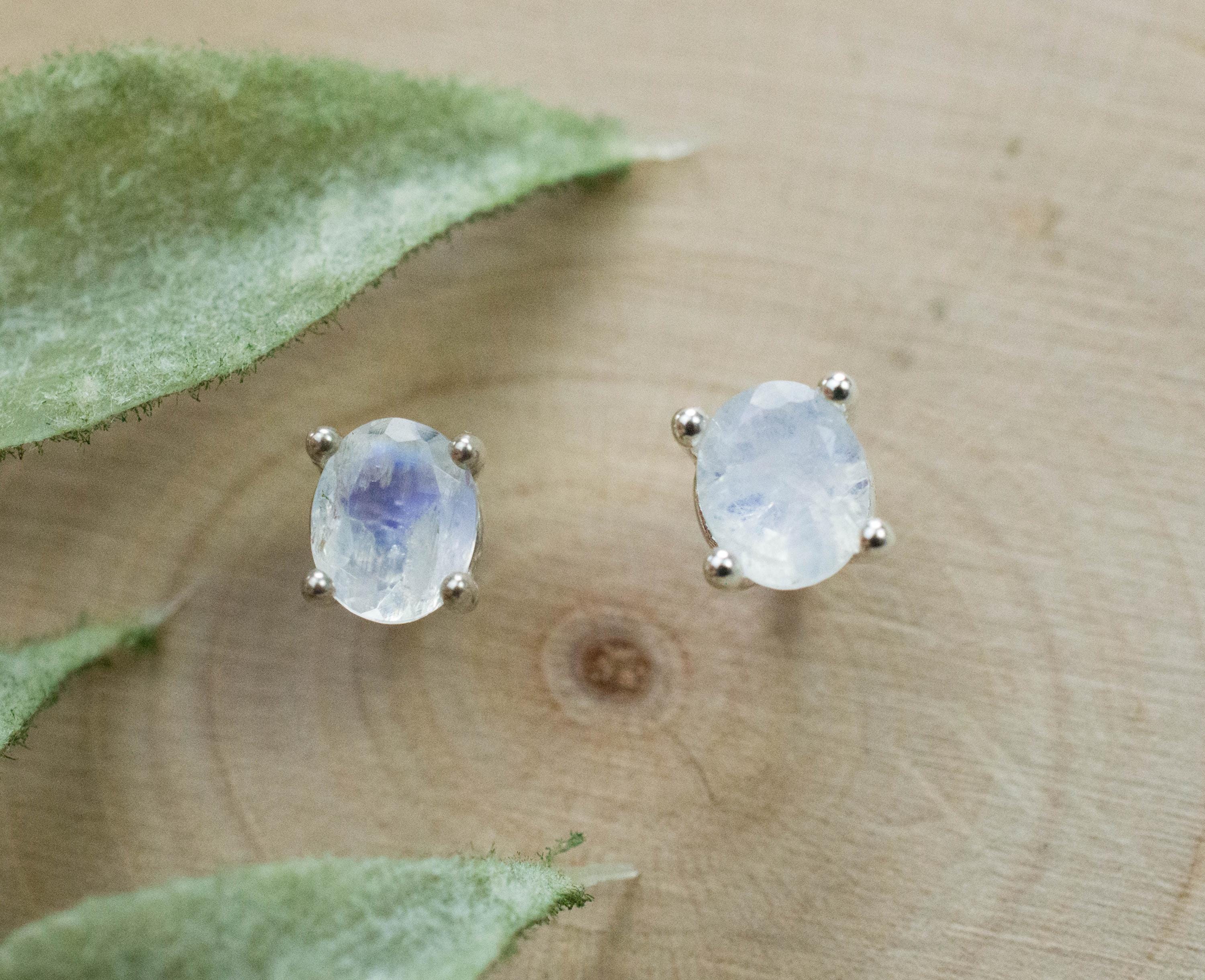 Rainbow Moonstone Earrings, Natural Untreated India Moonstone; 0.610cts