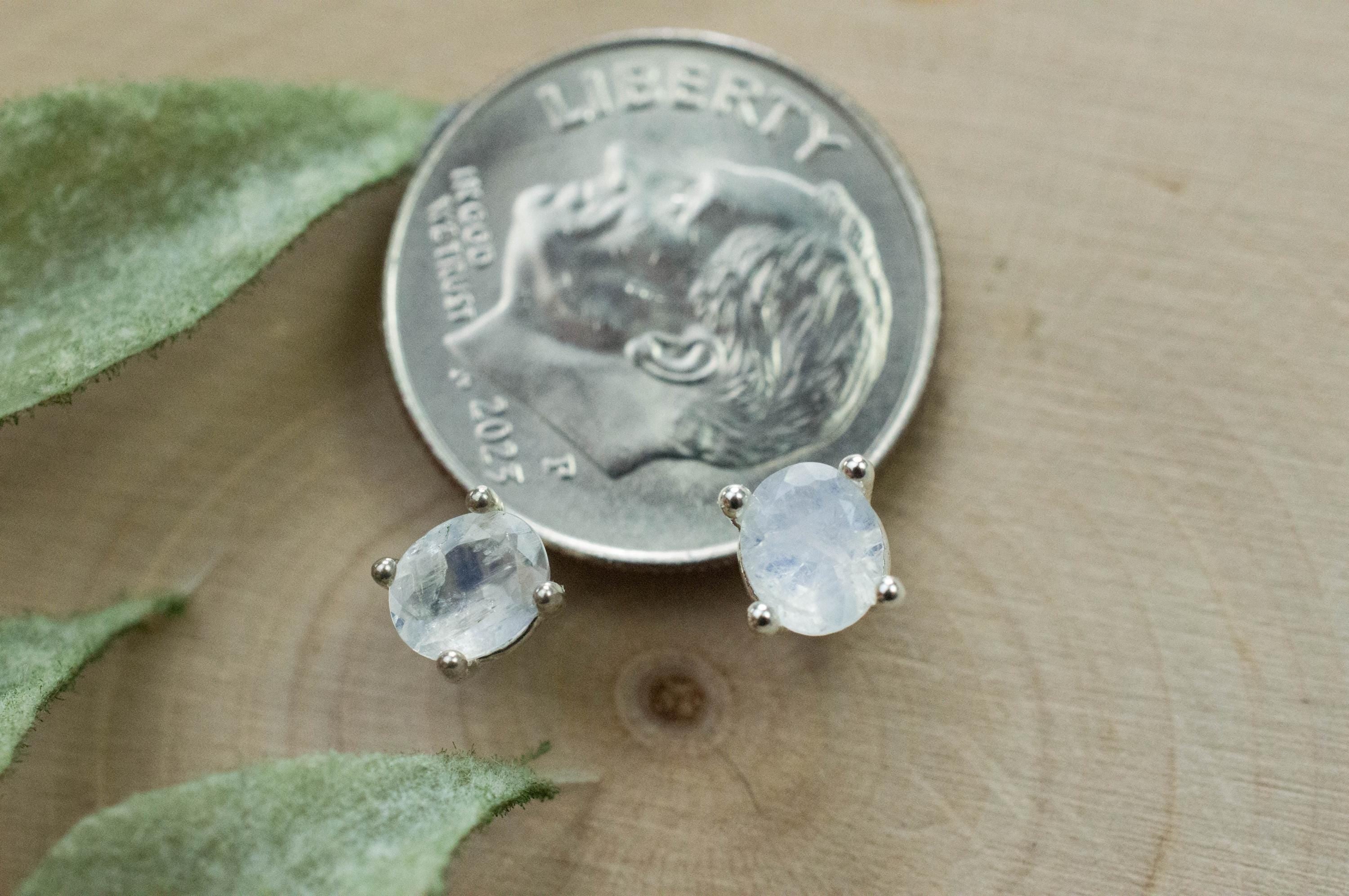 Rainbow Moonstone Earrings, Natural Untreated India Moonstone; 0.610cts