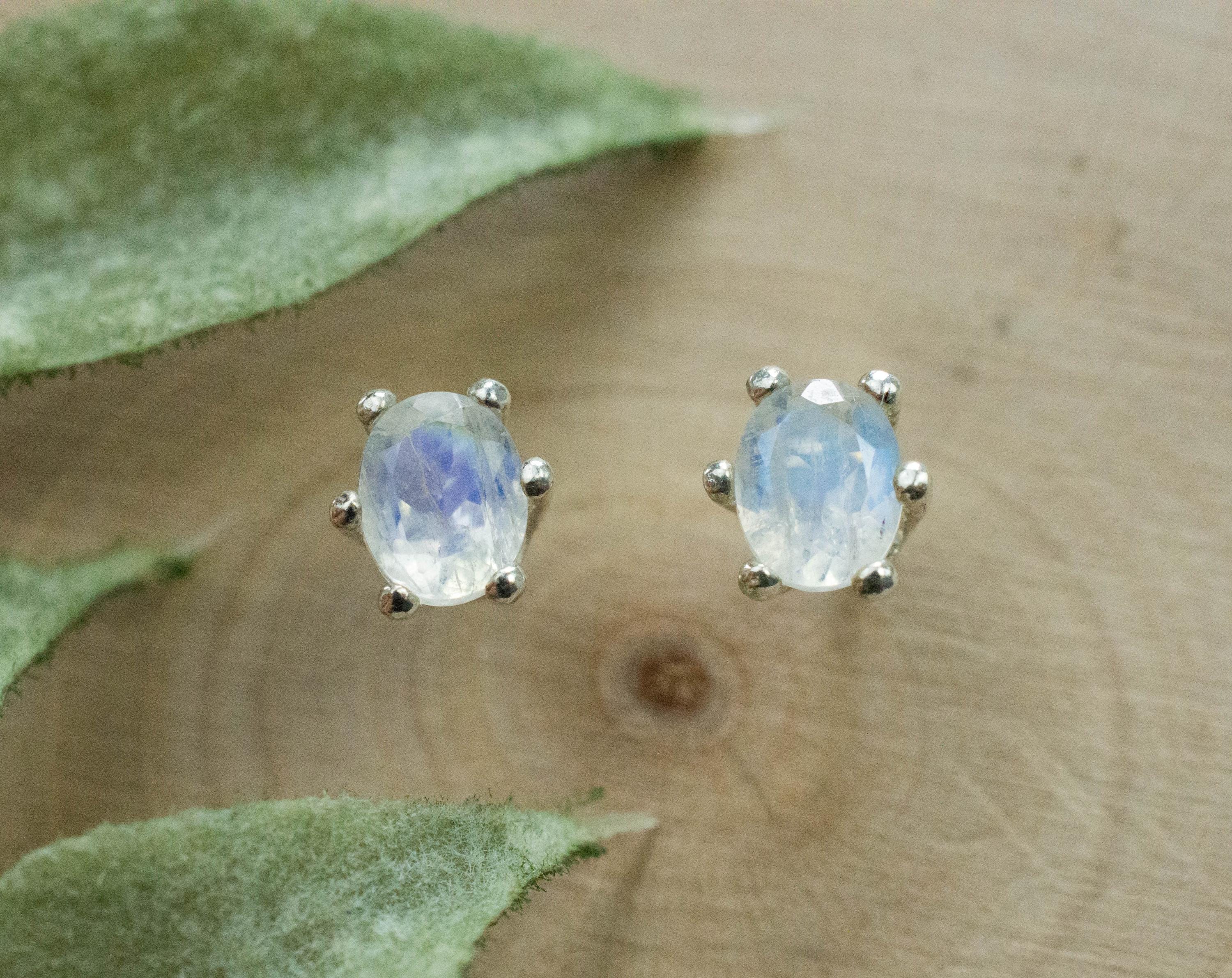 Rainbow Moonstone Earrings, Natural Untreated India Moonstone; 0.720cts