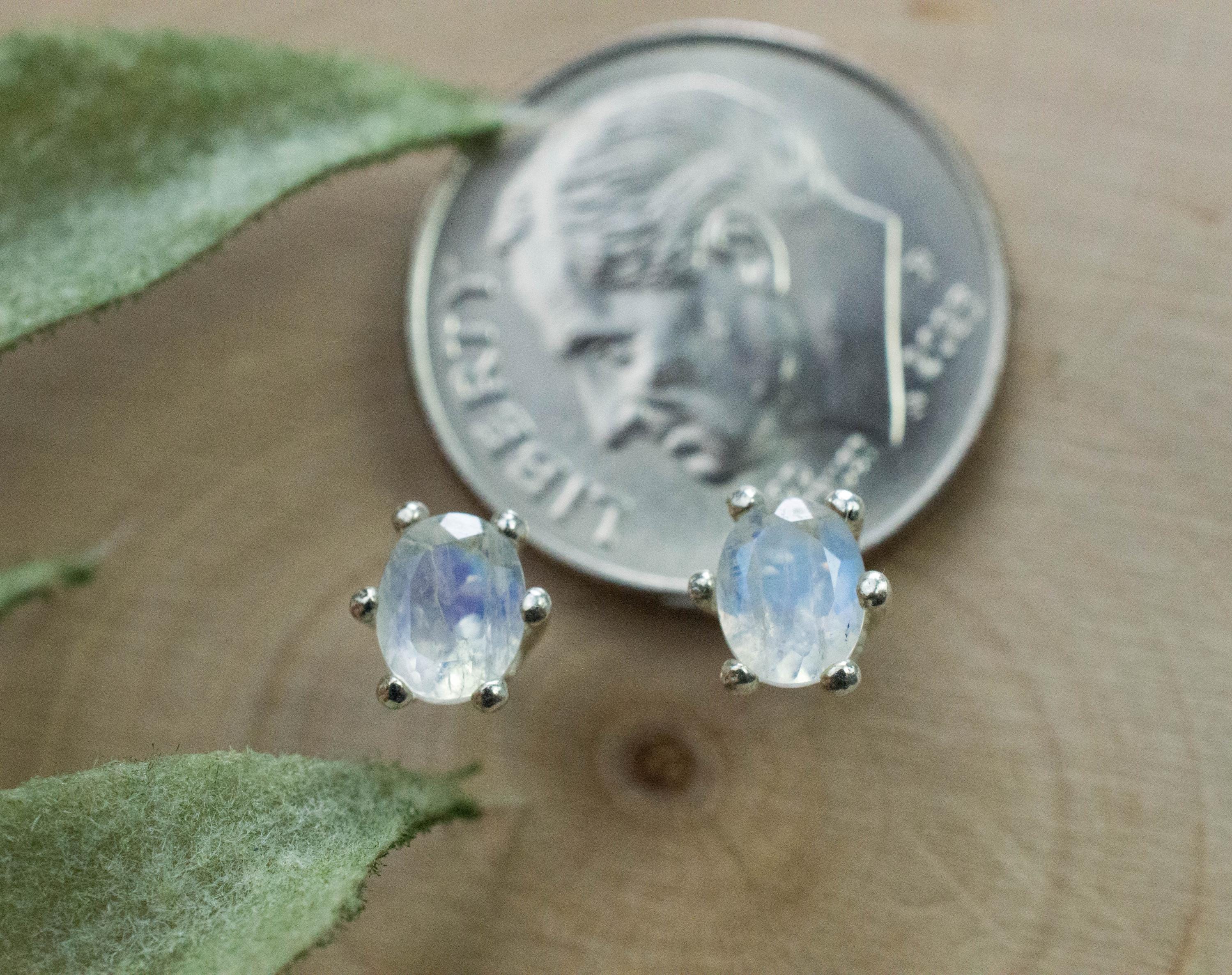 Rainbow Moonstone Earrings, Natural Untreated India Moonstone; 0.720cts