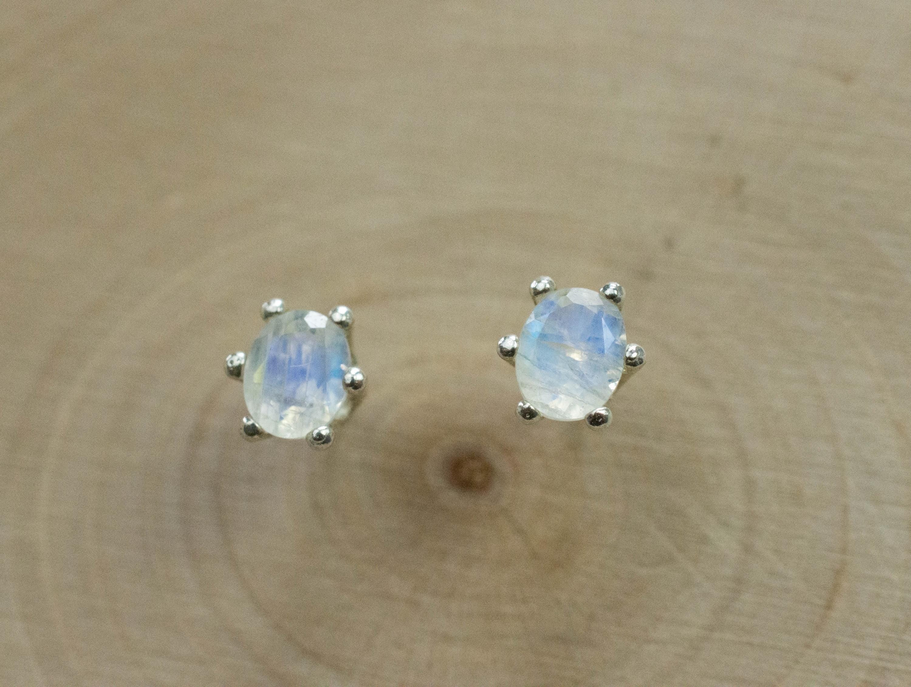 Rainbow Moonstone Earrings, Natural Untreated India Moonstone; 0.755cts