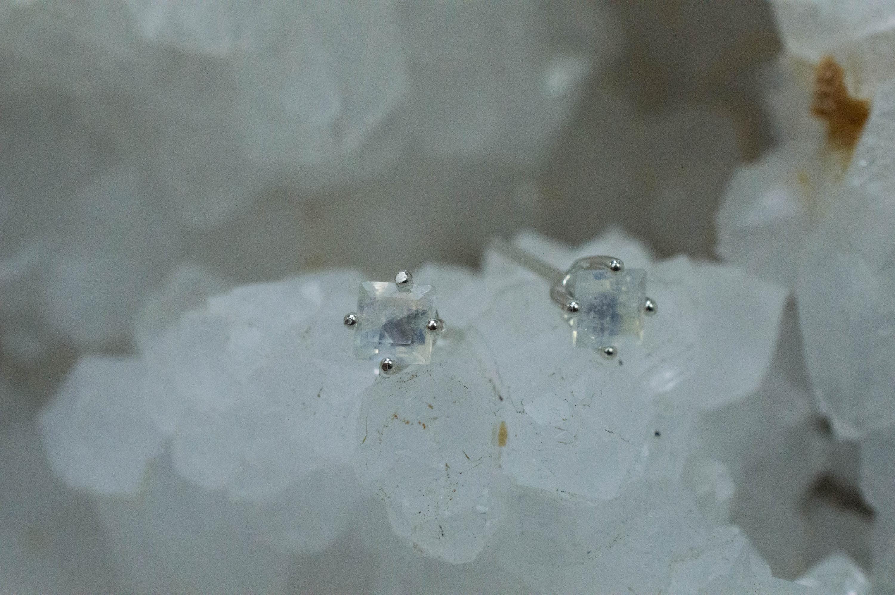 Rainbow Moonstone Earrings, Genuine Untreated India Moonstone; 0.720cts