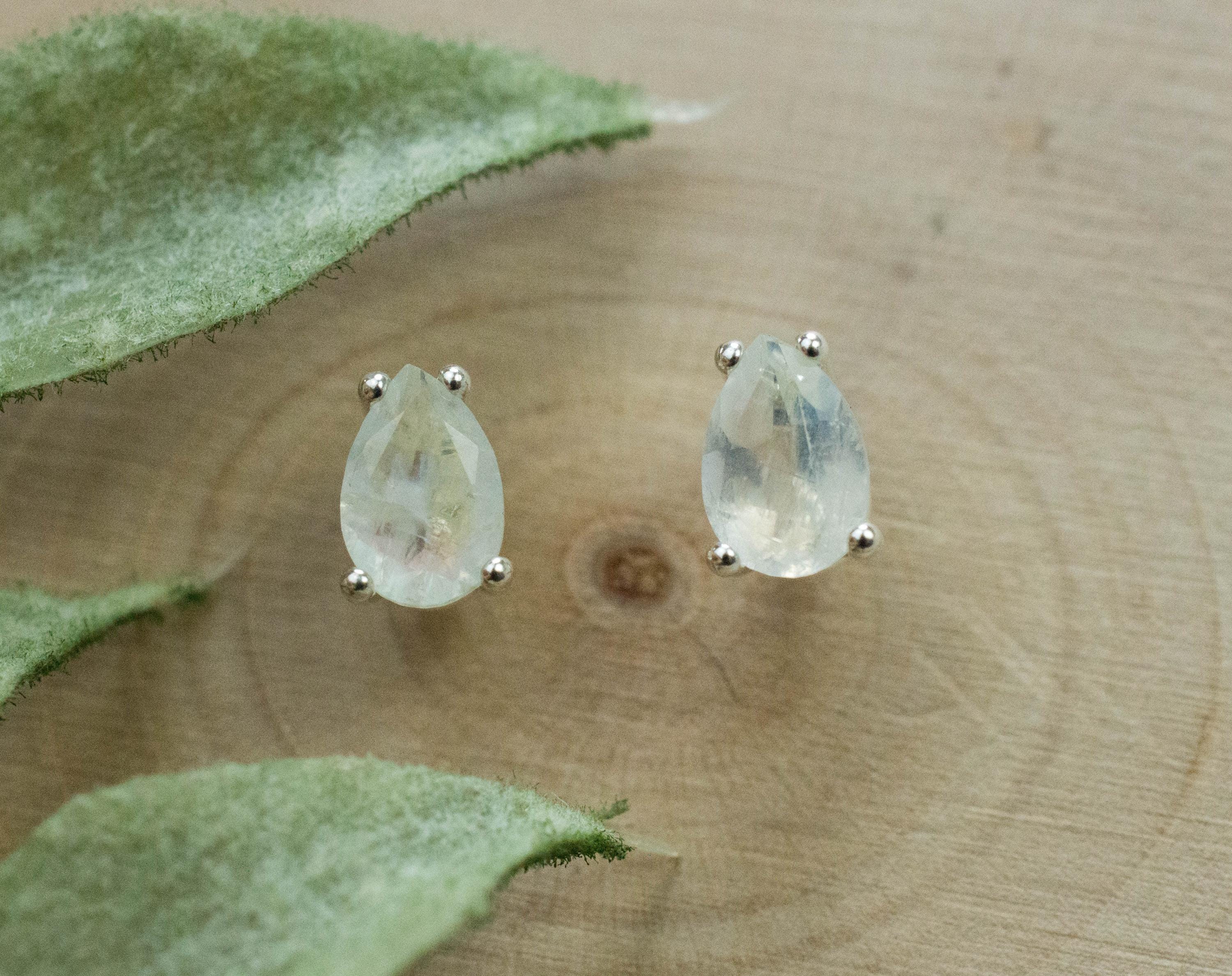 Rainbow Moonstone Earrings, Natural Untreated India Moonstone; 0.885cts