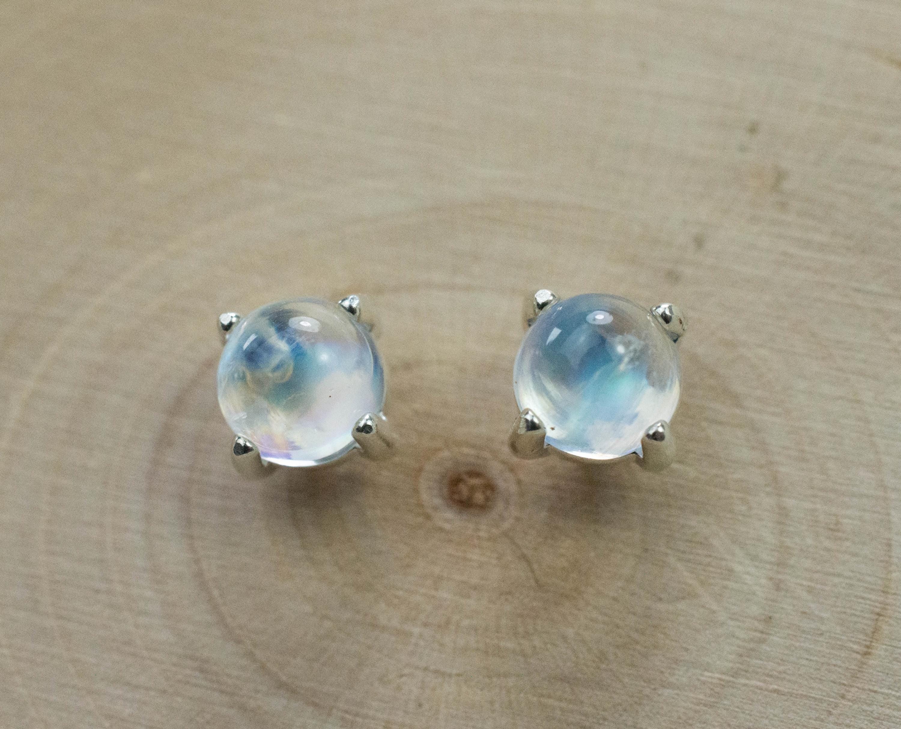 Rainbow Moonstone Earrings, Genuine Untreated India Moonstone; 2.060cts