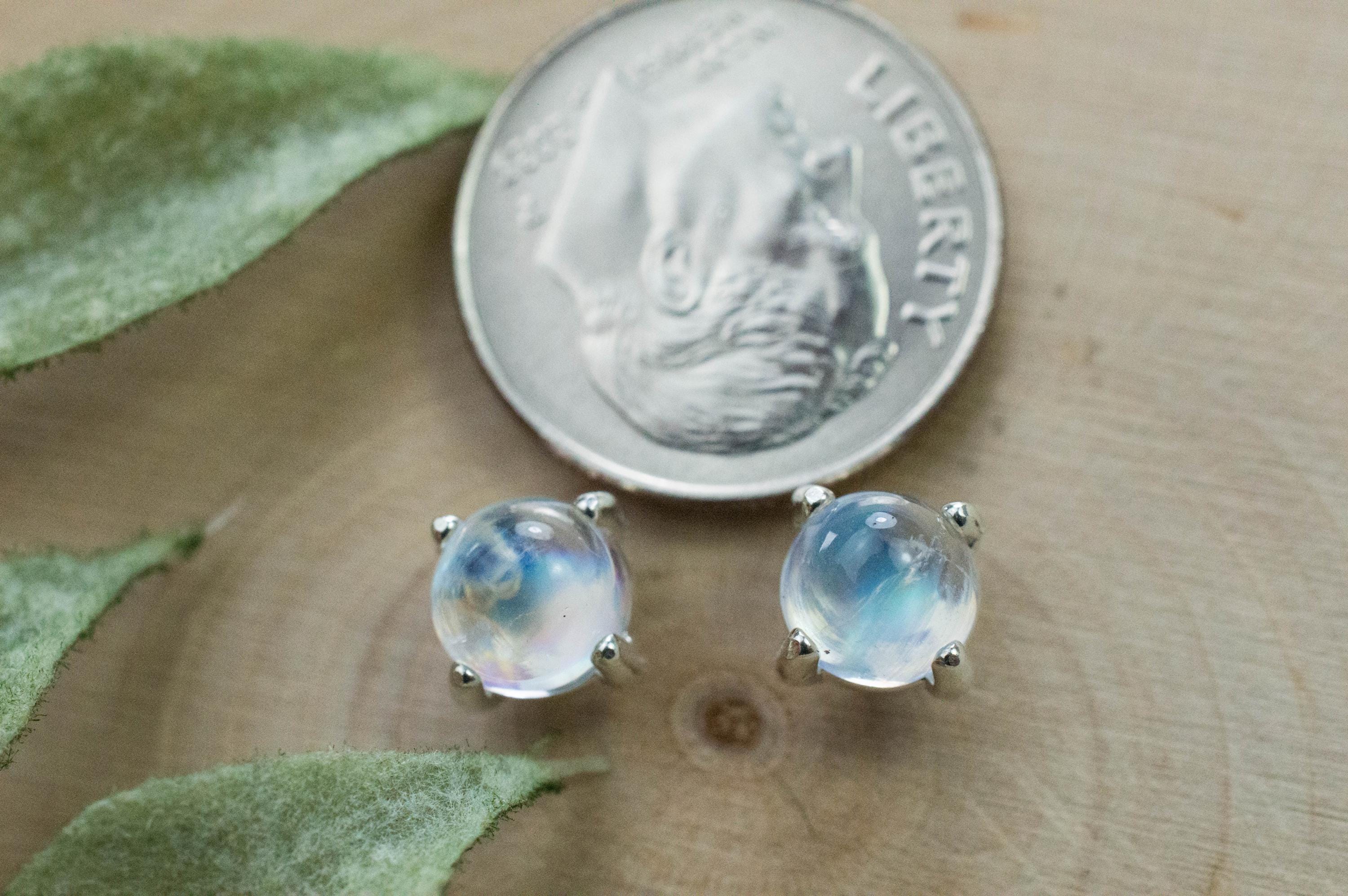 Rainbow Moonstone Earrings, Genuine Untreated India Moonstone; 2.060cts