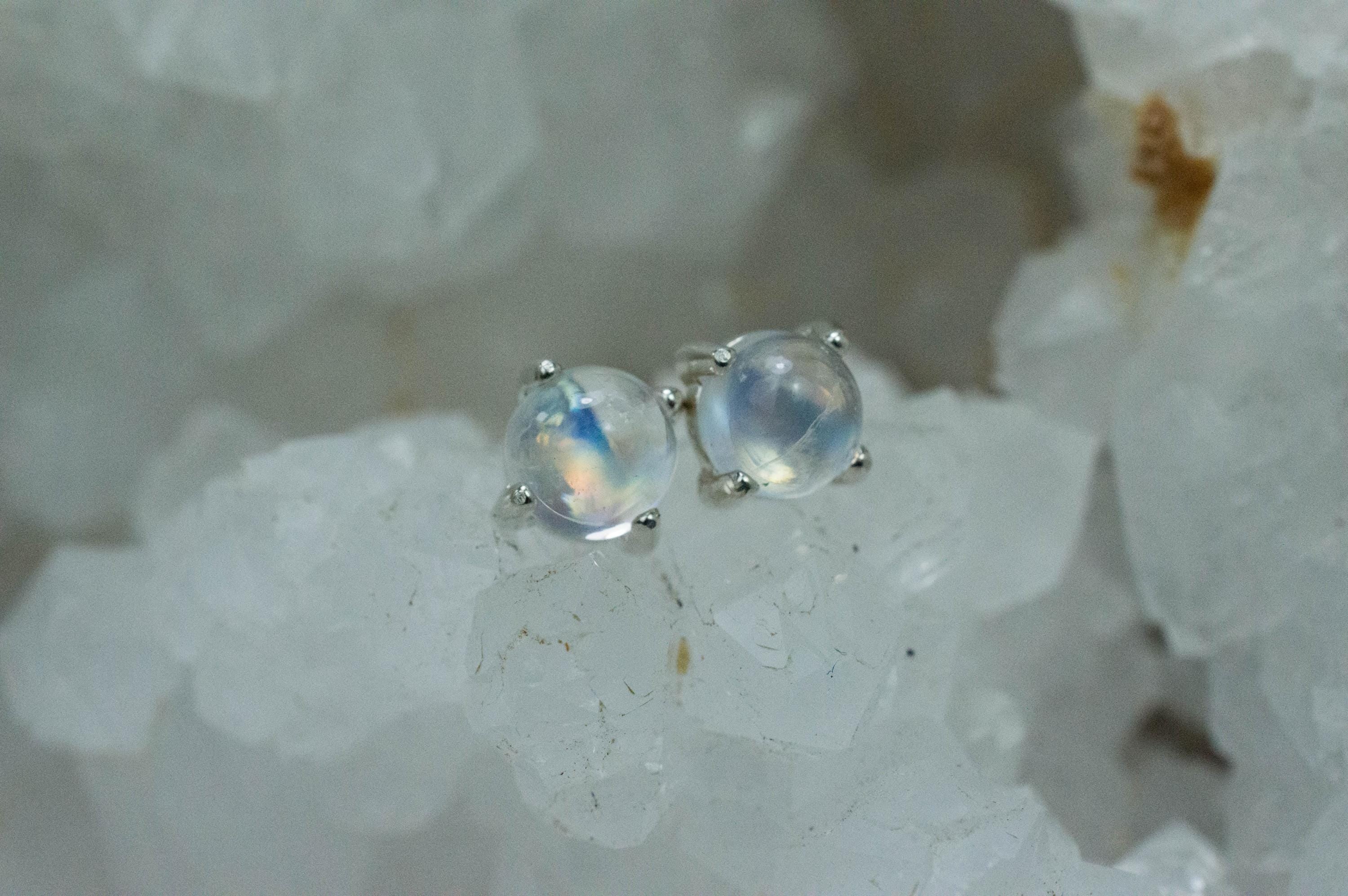 Rainbow Moonstone Earrings, Genuine Untreated India Moonstone; 2.060cts