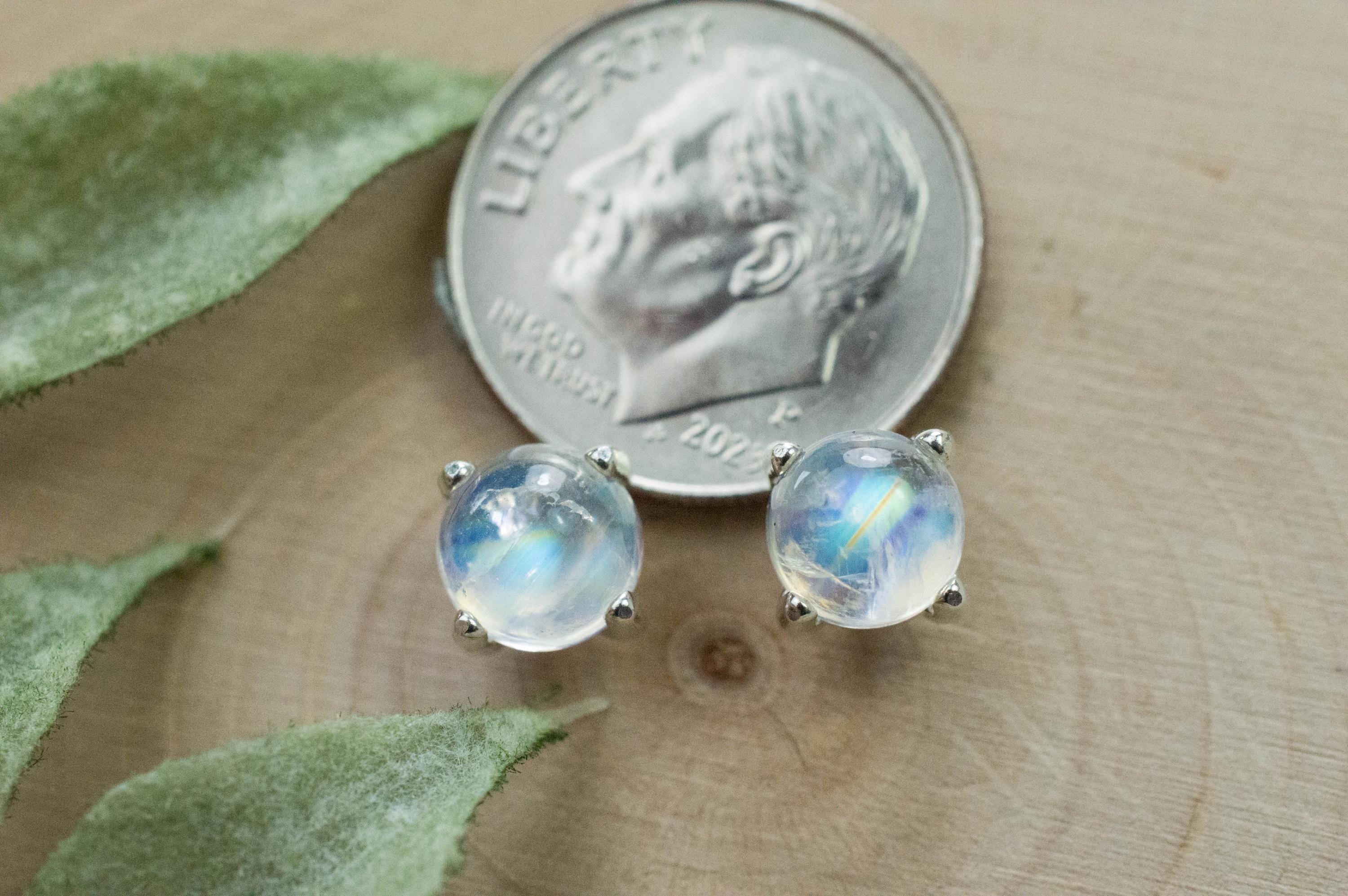 Rainbow Moonstone Earrings, Genuine Untreated India Moonstone; 2.310cts