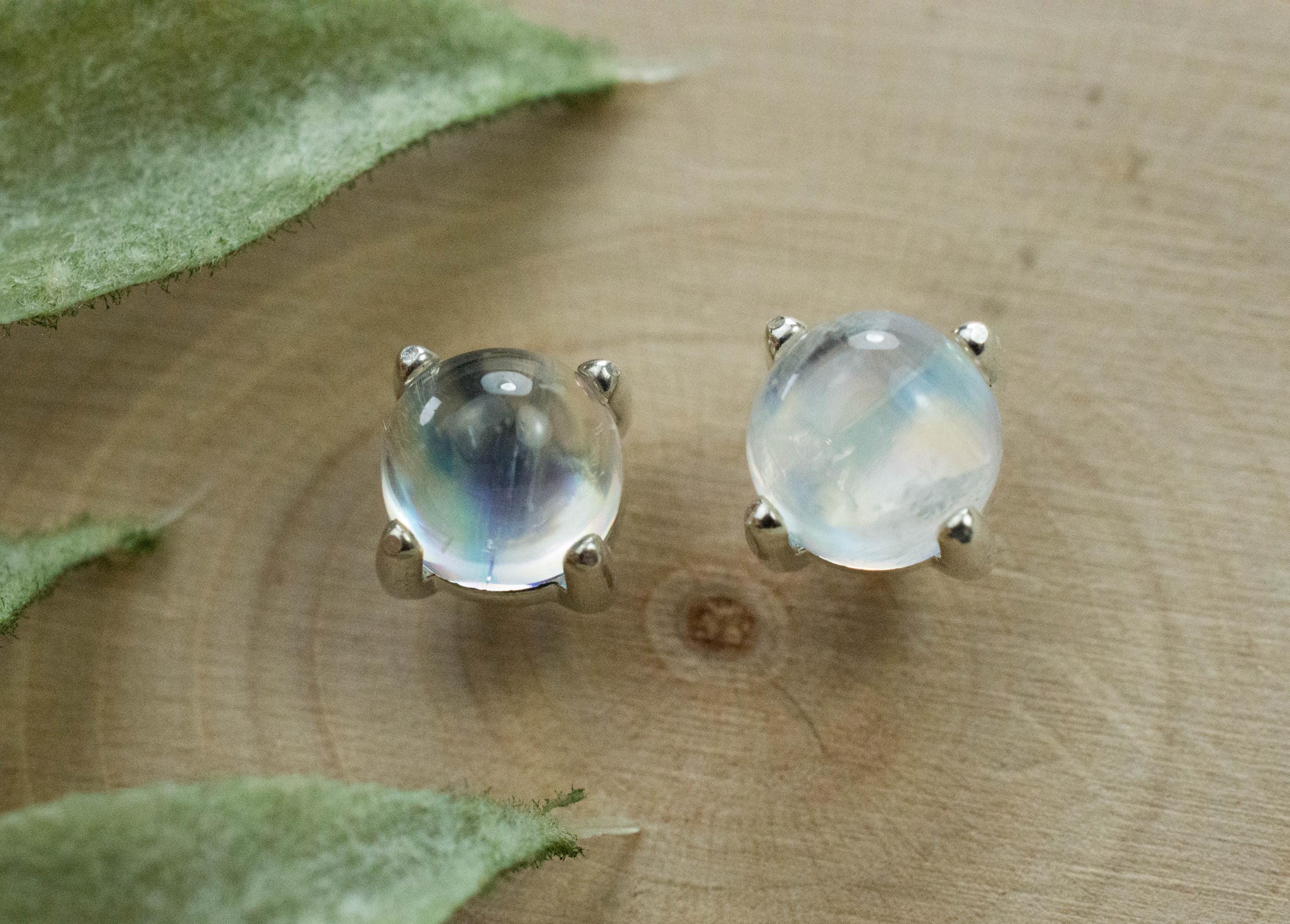 Rainbow Moonstone Earrings, Genuine Untreated India Moonstone; 2.375cts