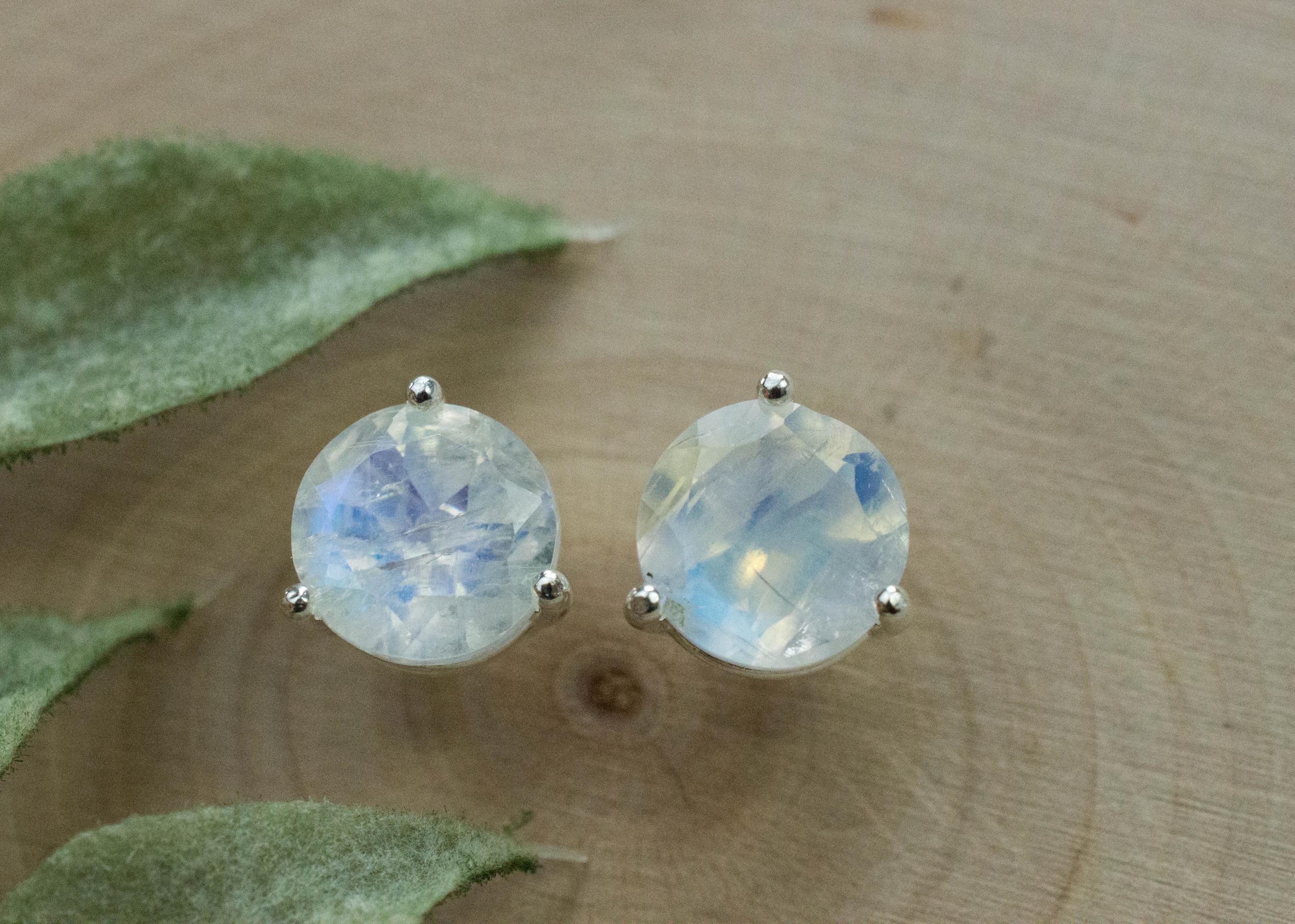 Rainbow Moonstone Earrings, Natural Untreated India Moonstone; 3.960cts