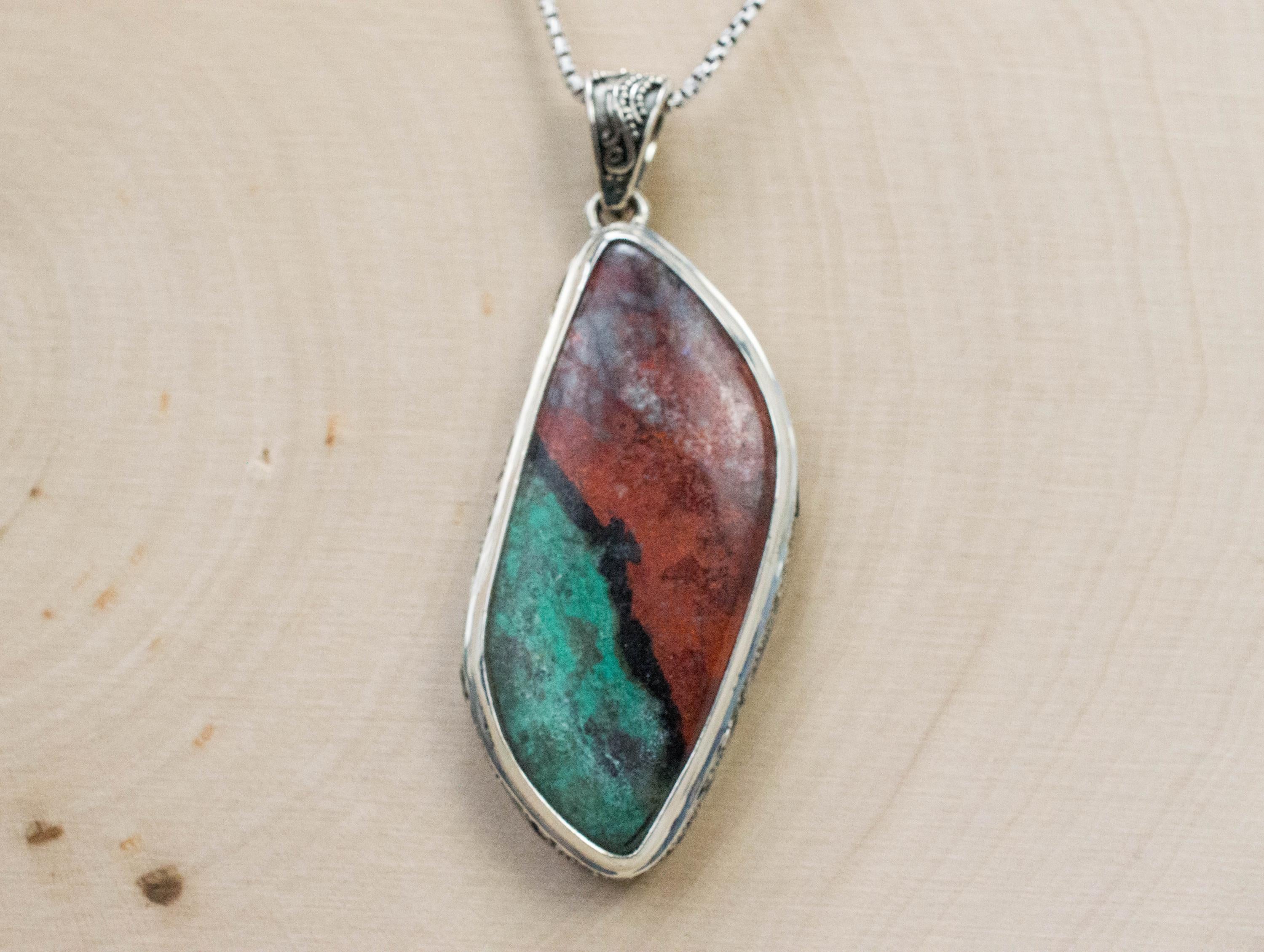 Sonora Sunset Chrysocolla Pendant; Natural Untreated Mexico Chrysocolla; Sonora Sunrise Necklace