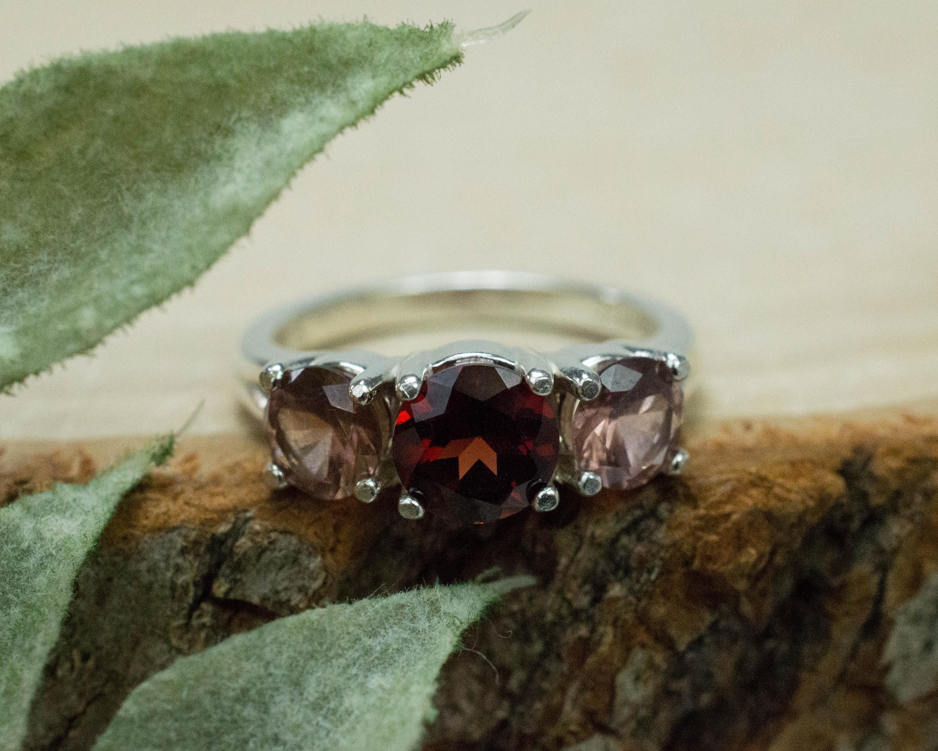 Pyrope and Imperial Garnet Ring; Genuine Untreated Garnets