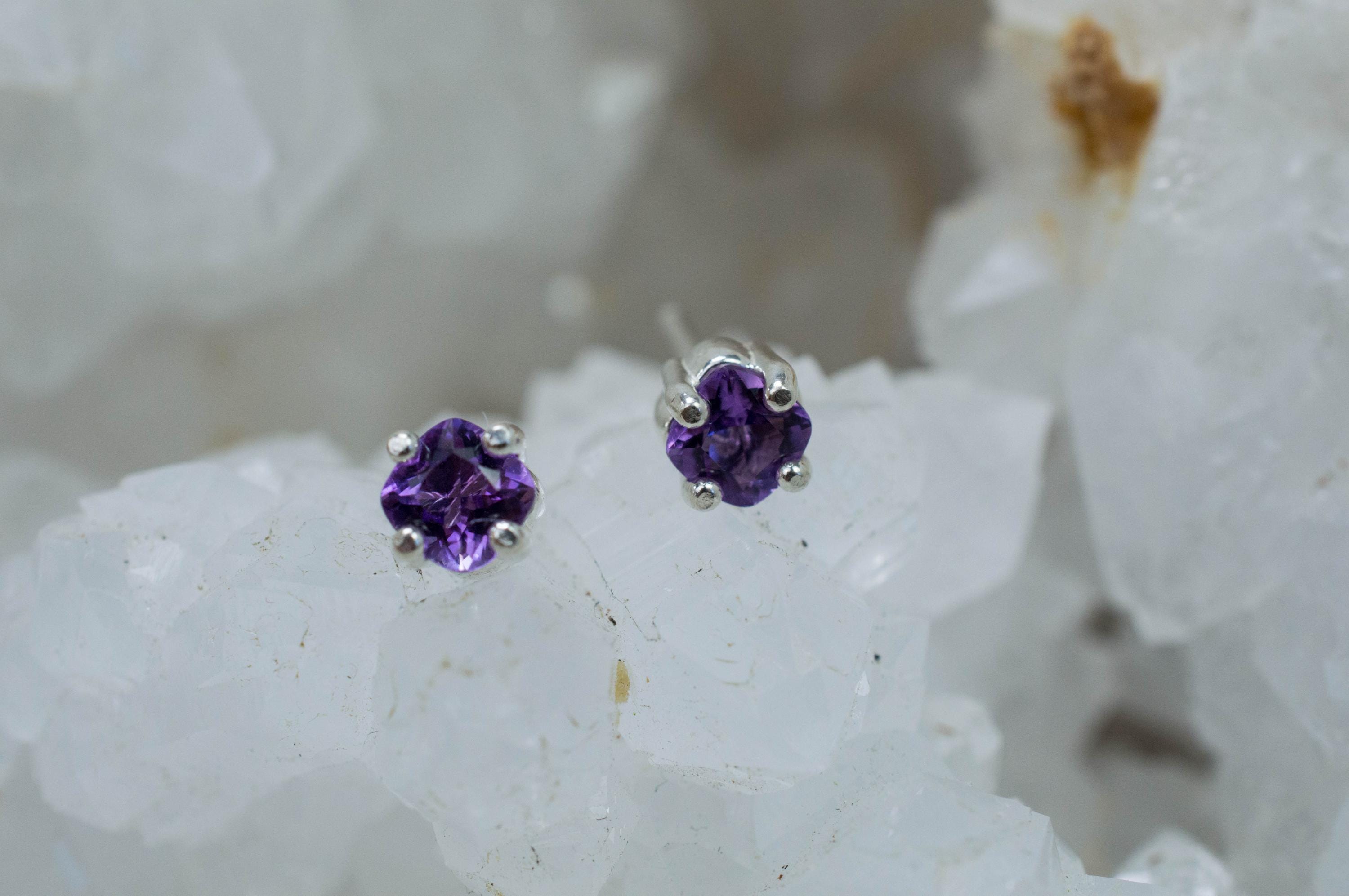 Amethyst Earrings, Natural Untreated Zambian Amethyst; 0.485cts