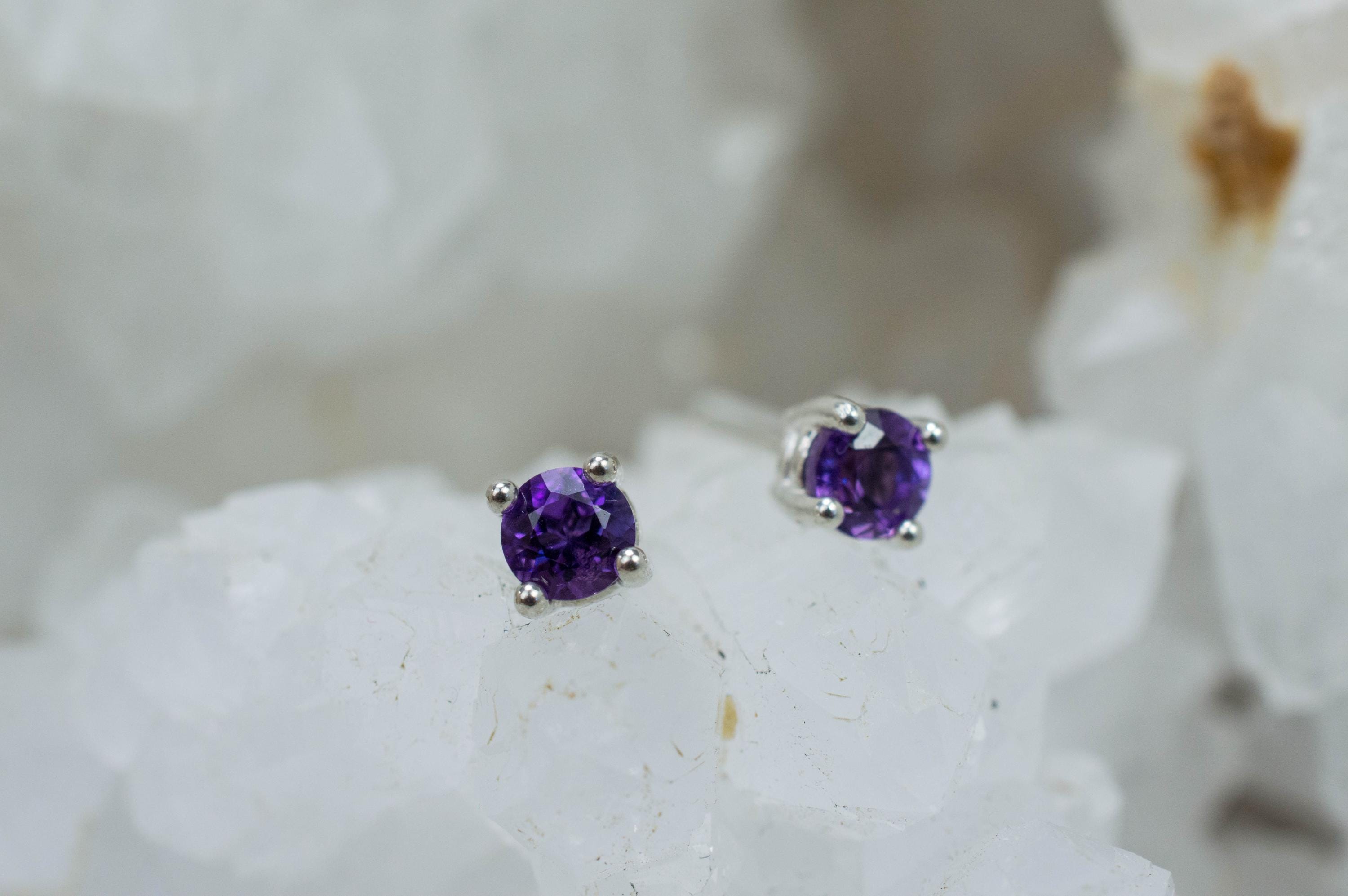 Amethyst Earrings, Natural Untreated Brazilian Amethyst; 0.420cts