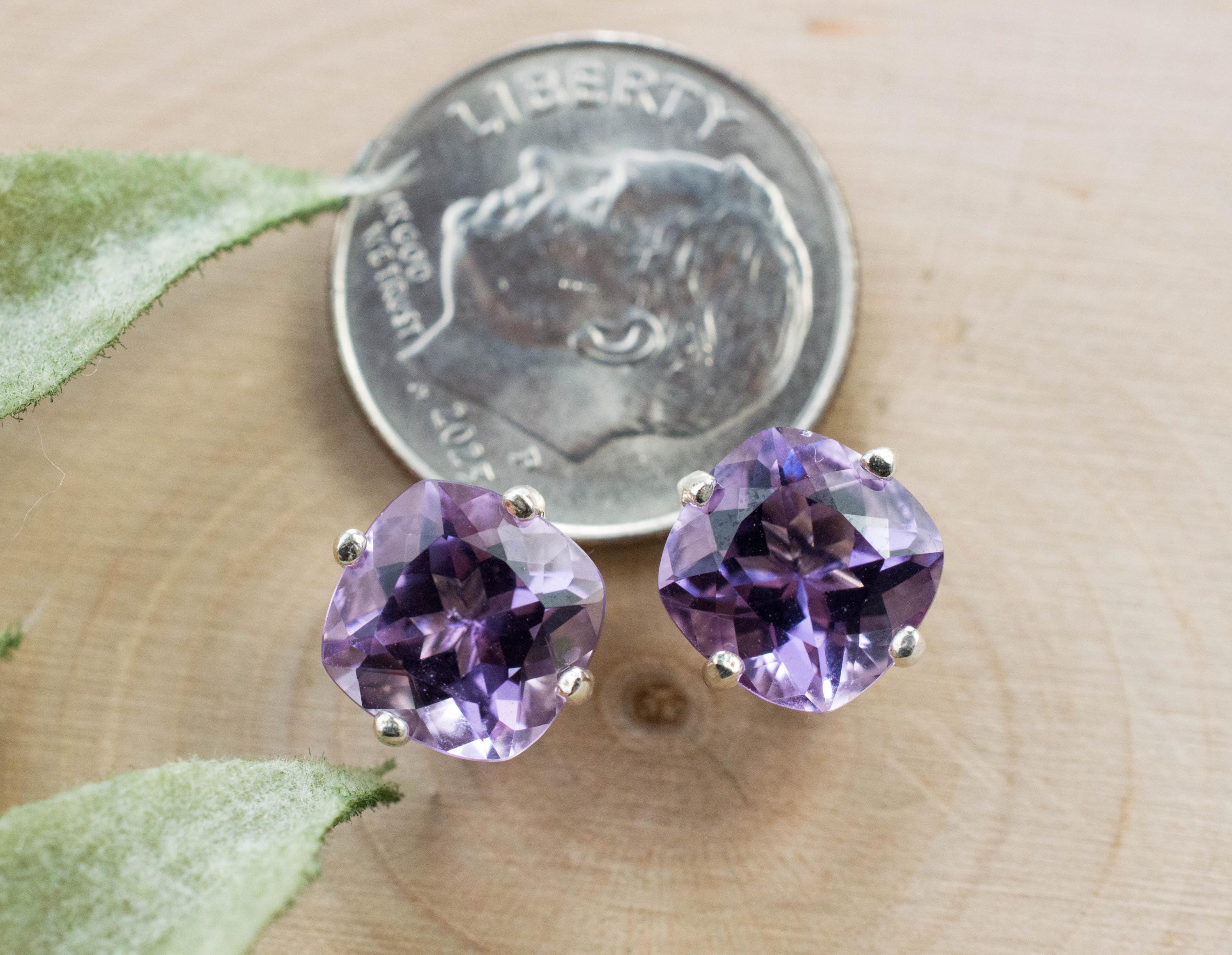 Amethyst Earrings, Natural Untreated Brazilian Amethyst; 3.790cts