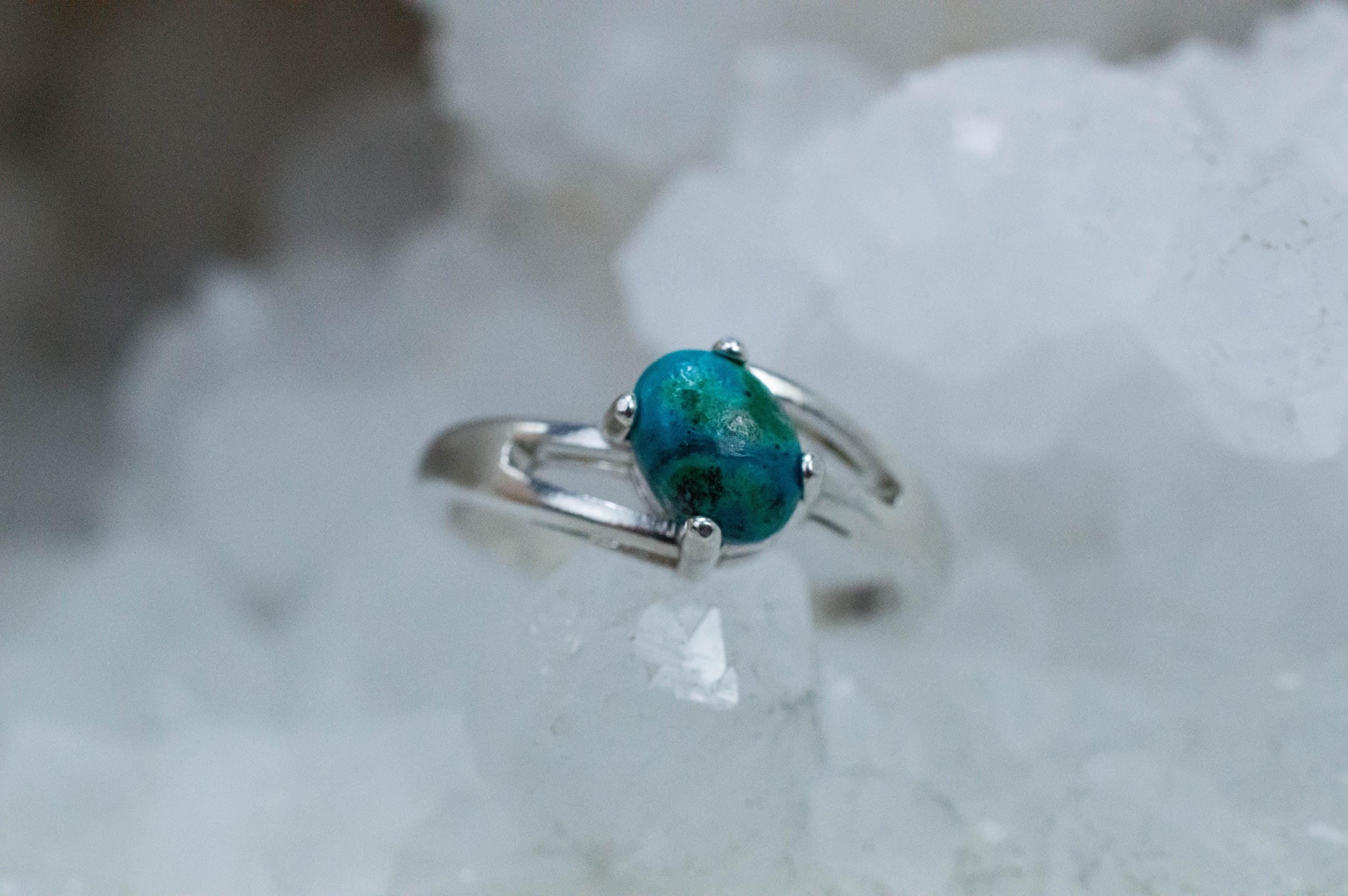 Chrysocolla Ring; Natural Untreated Arizona Inspiration Mine Chrysocolla; 0.880cts