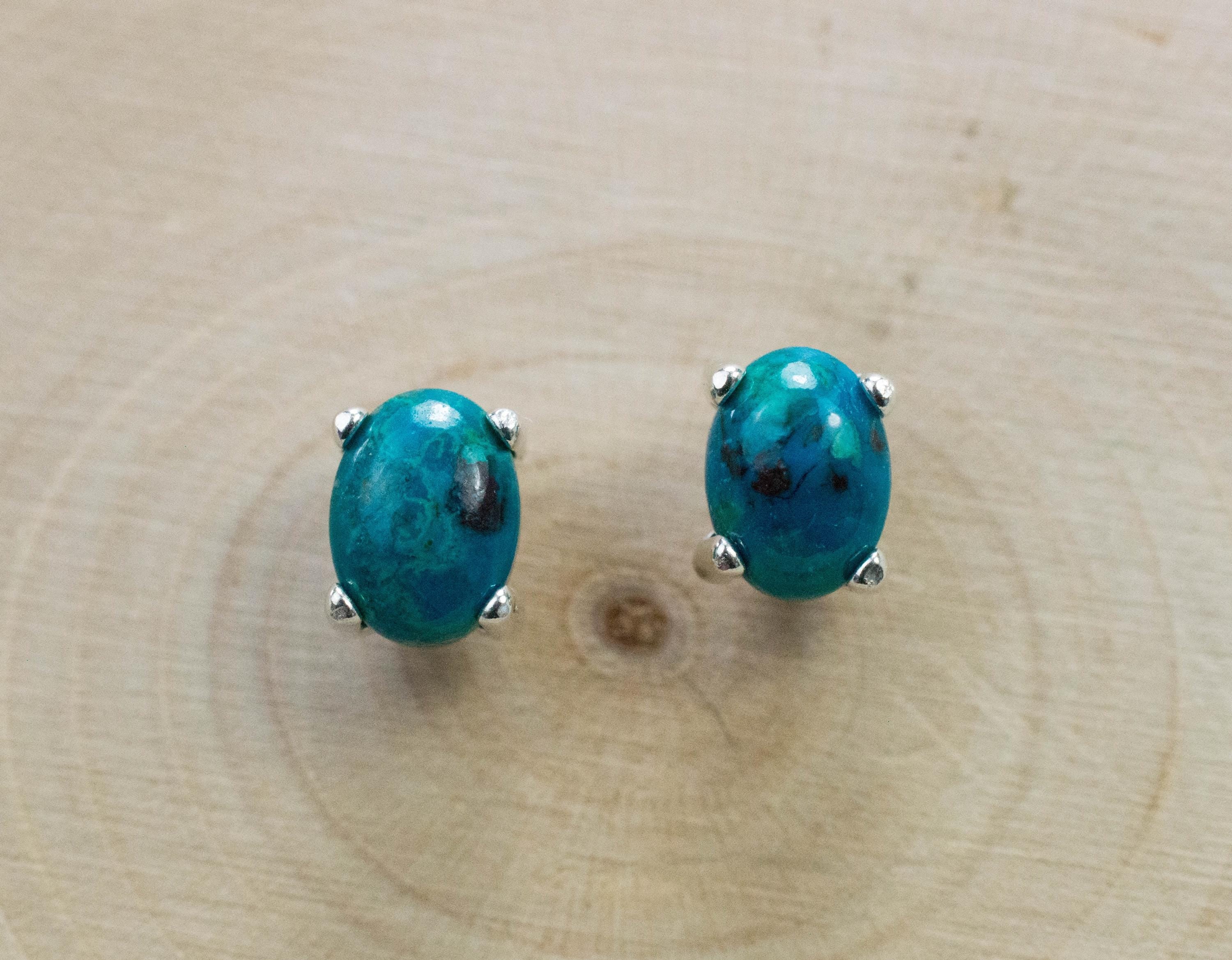 Chrysocolla Earrings; Genuine Untreated Arizona Inspiration Mine Chrysocolla; 1.860cts