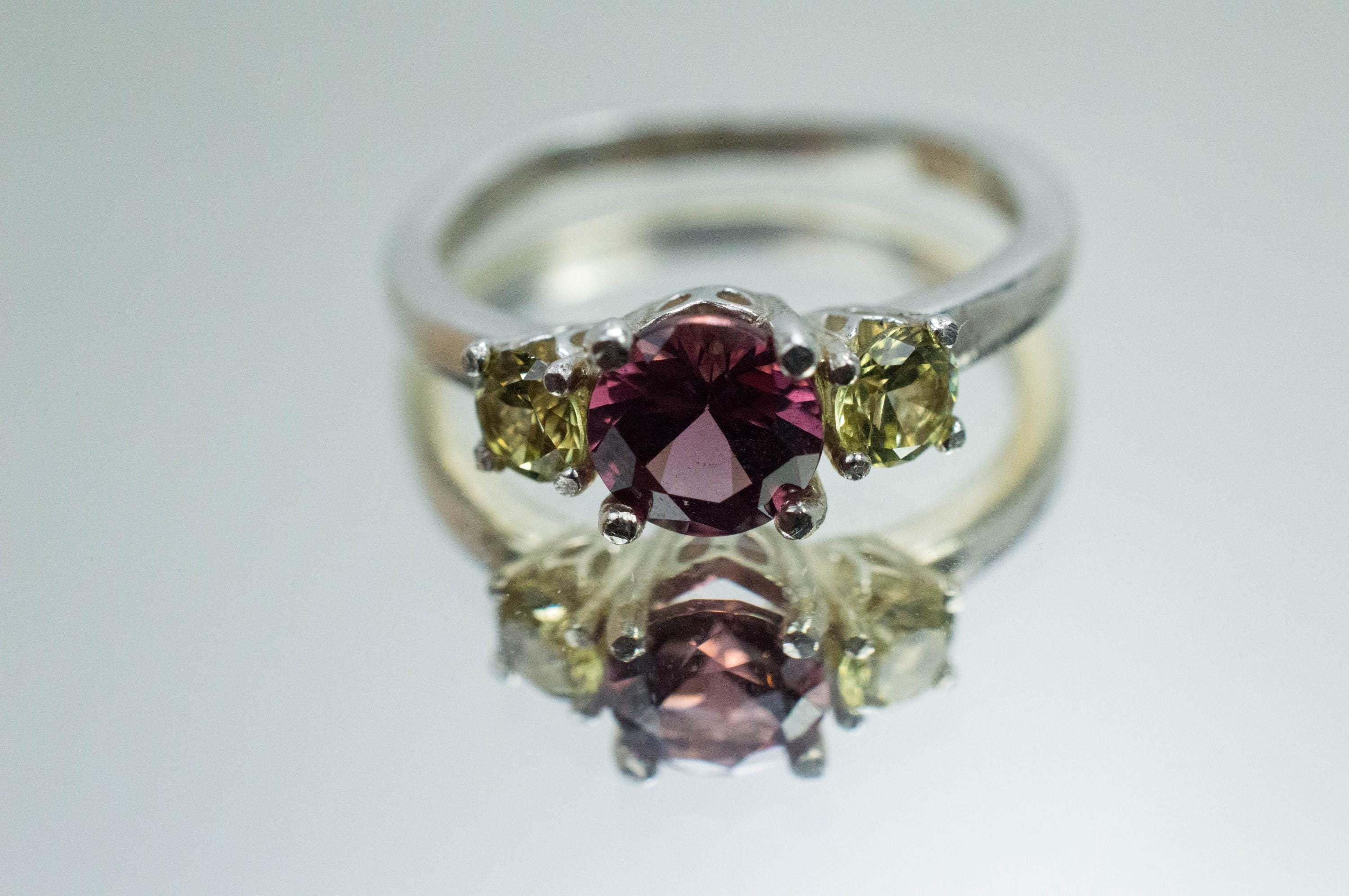 Rhodolite and Mali Garnet Ring, Natural Untreated Tanzania Garnet