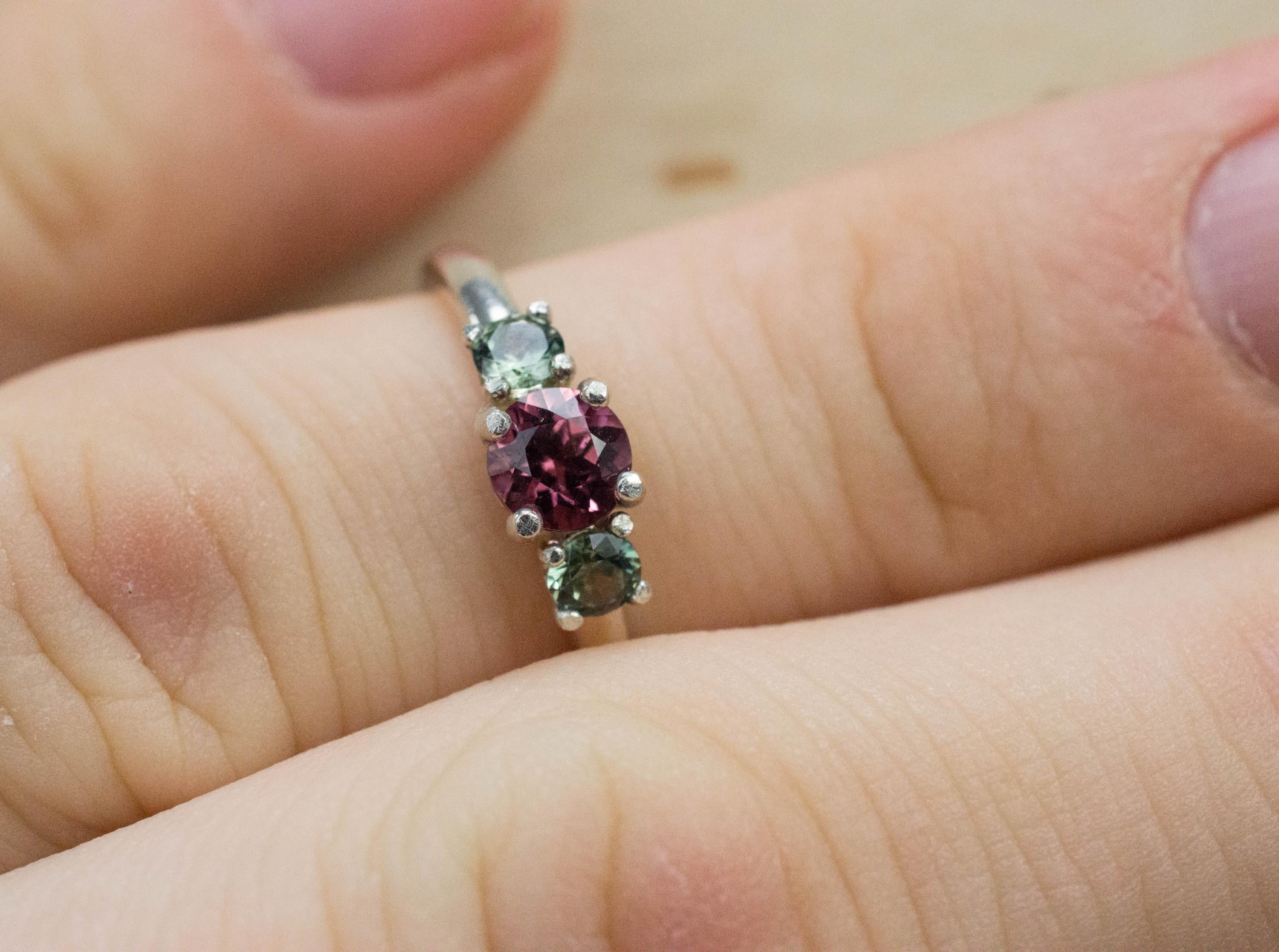 Rhodolite and Sapphire Ring, Natural Untreated Tanzania Garnet and Madagascar Sapphire