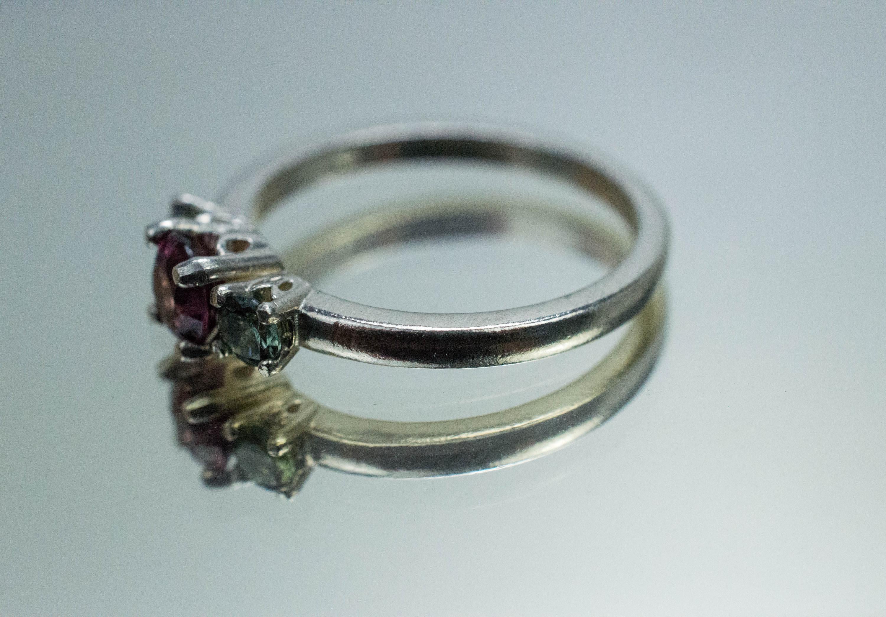 Rhodolite and Sapphire Ring, Natural Untreated Tanzania Garnet and Madagascar Sapphire