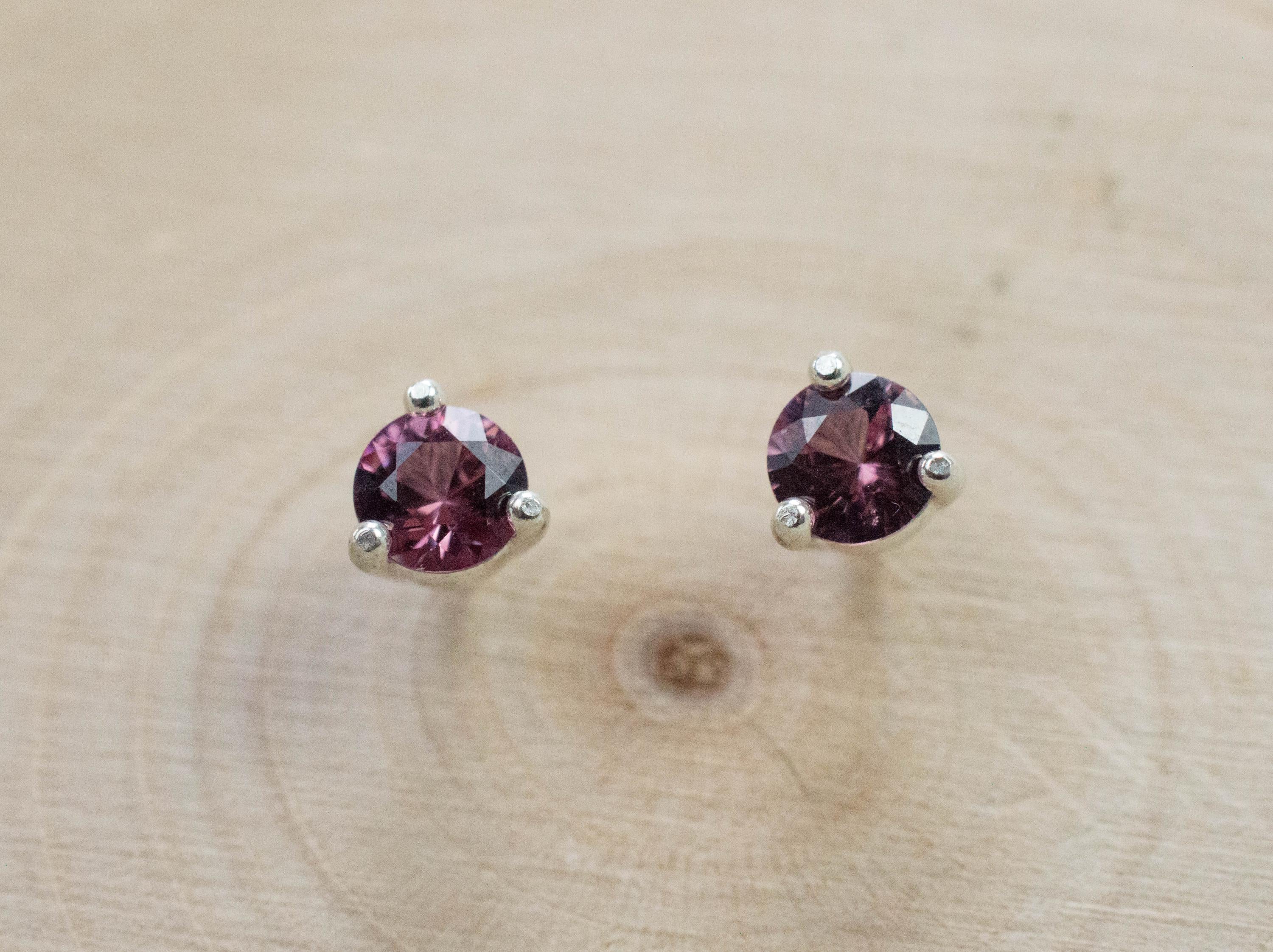 Rhodolite Garnet Earrings, Genuine Untreated Tanzanian Garnet; 0.565cts