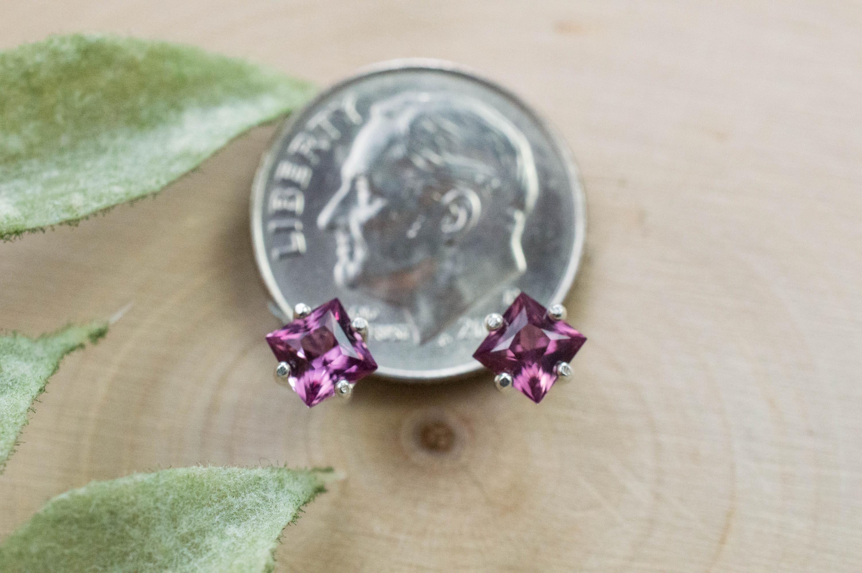 Rhodolite Garnet Earrings, Genuine Untreated Tanzanian Garnet; 0.875cts