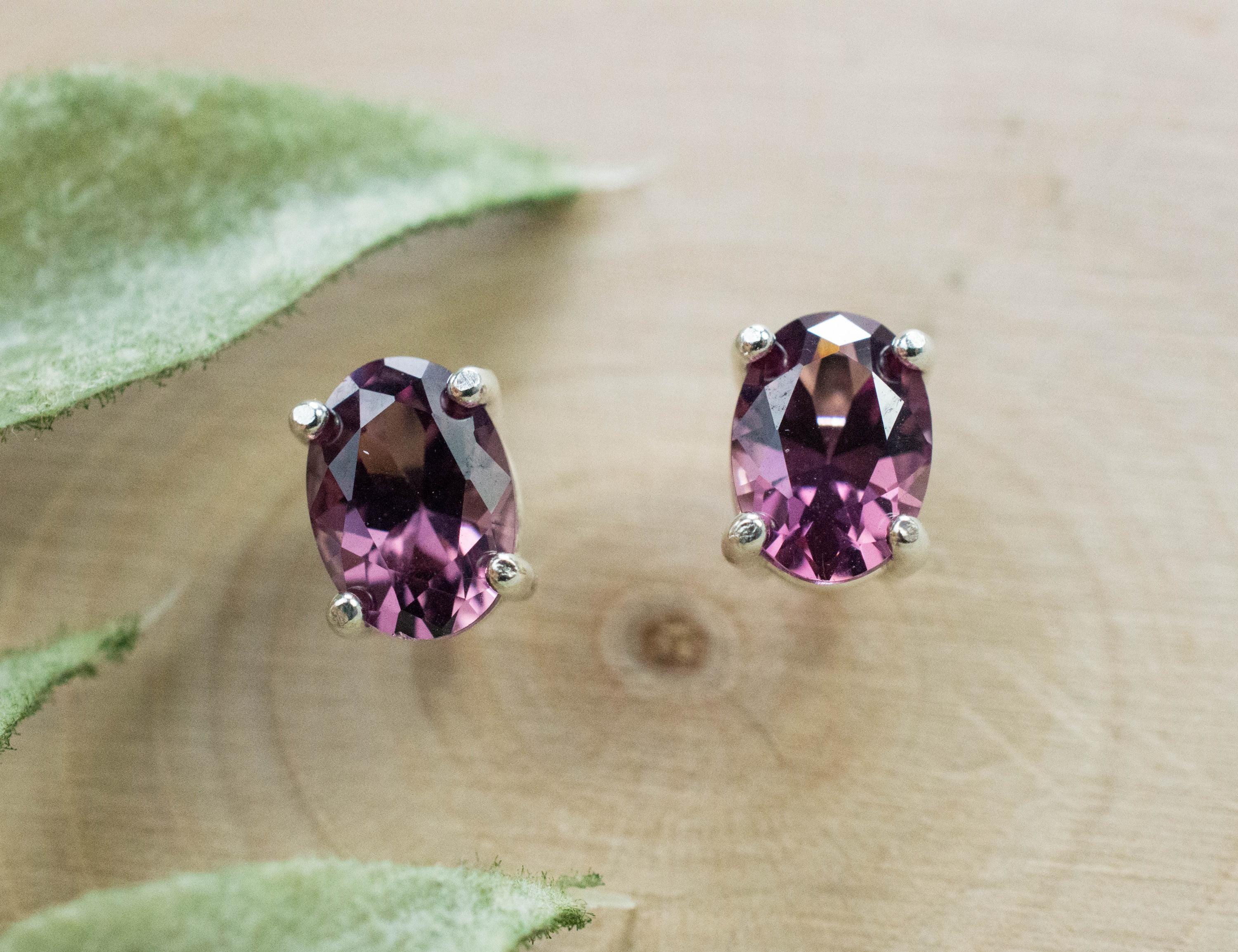 Rhodolite Garnet Earrings, Genuine Untreated Tanzanian Garnet; 2.005cts