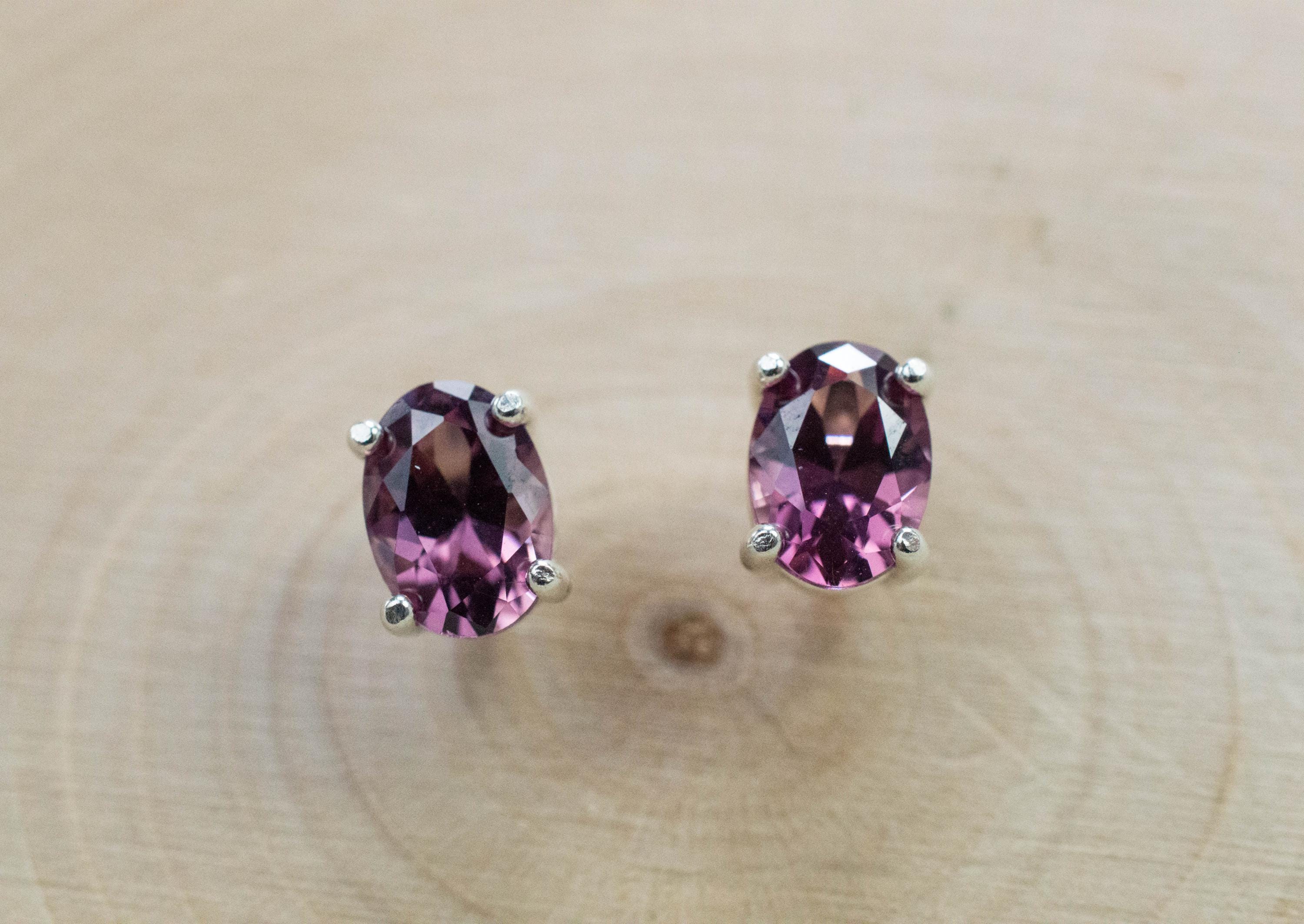 Rhodolite Garnet Earrings, Genuine Untreated Tanzanian Garnet; 2.005cts