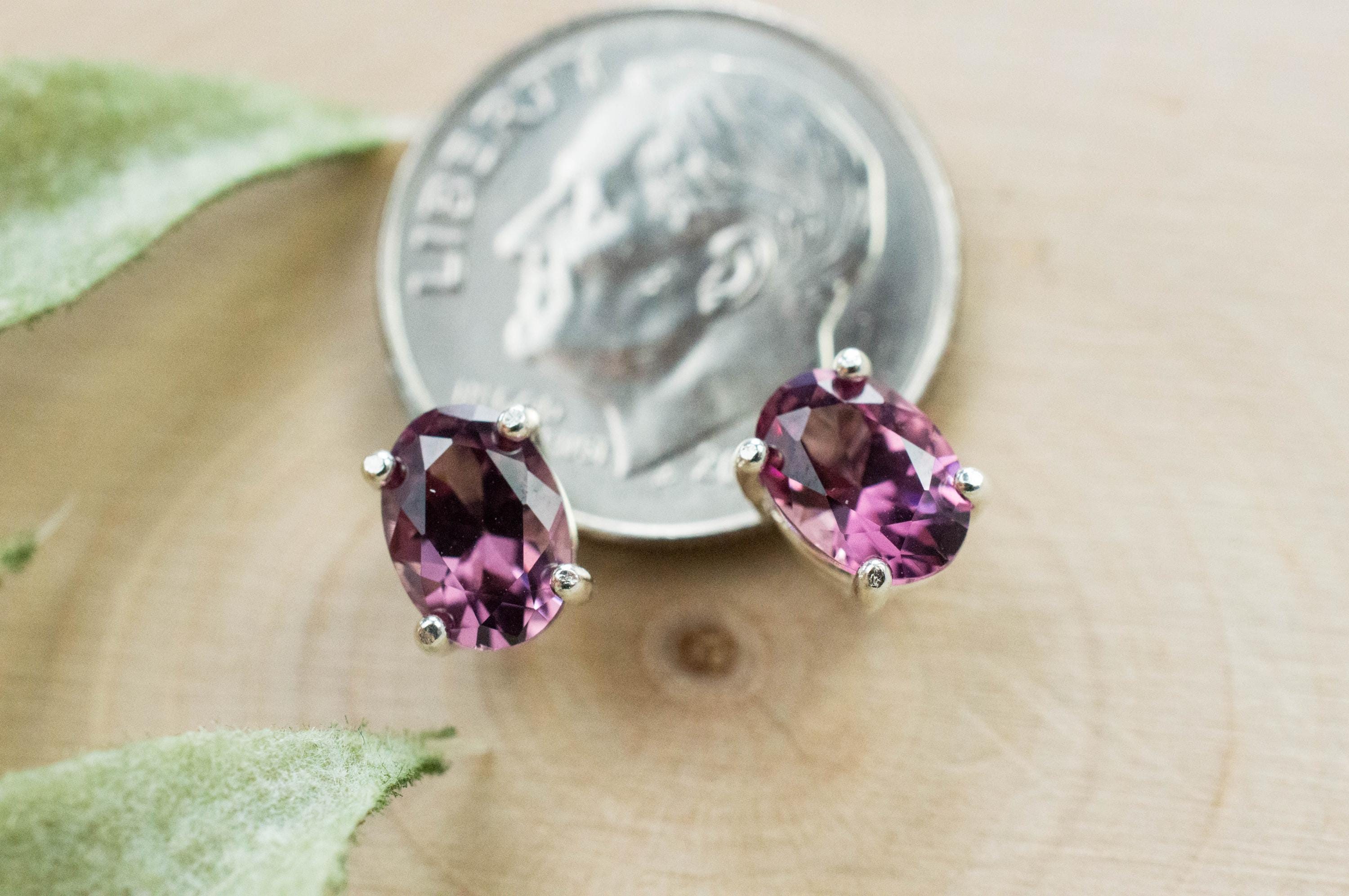 Rhodolite Garnet Earrings, Genuine Untreated Tanzanian Garnet; 2.005cts