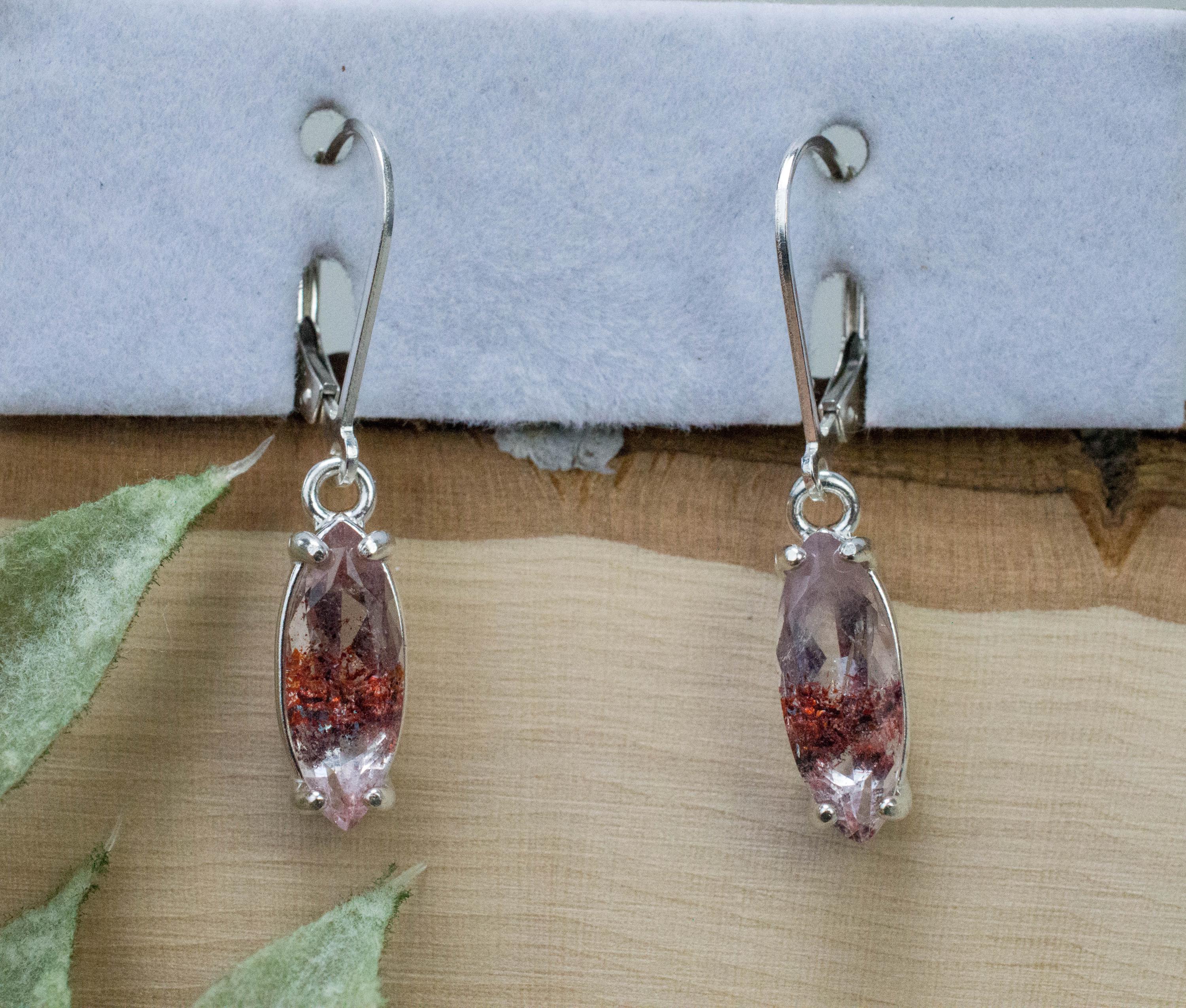 Hematite in Quartz Earrings; Natural Untreated Tanzanian Fire and Ice Quartz; 3.160cts