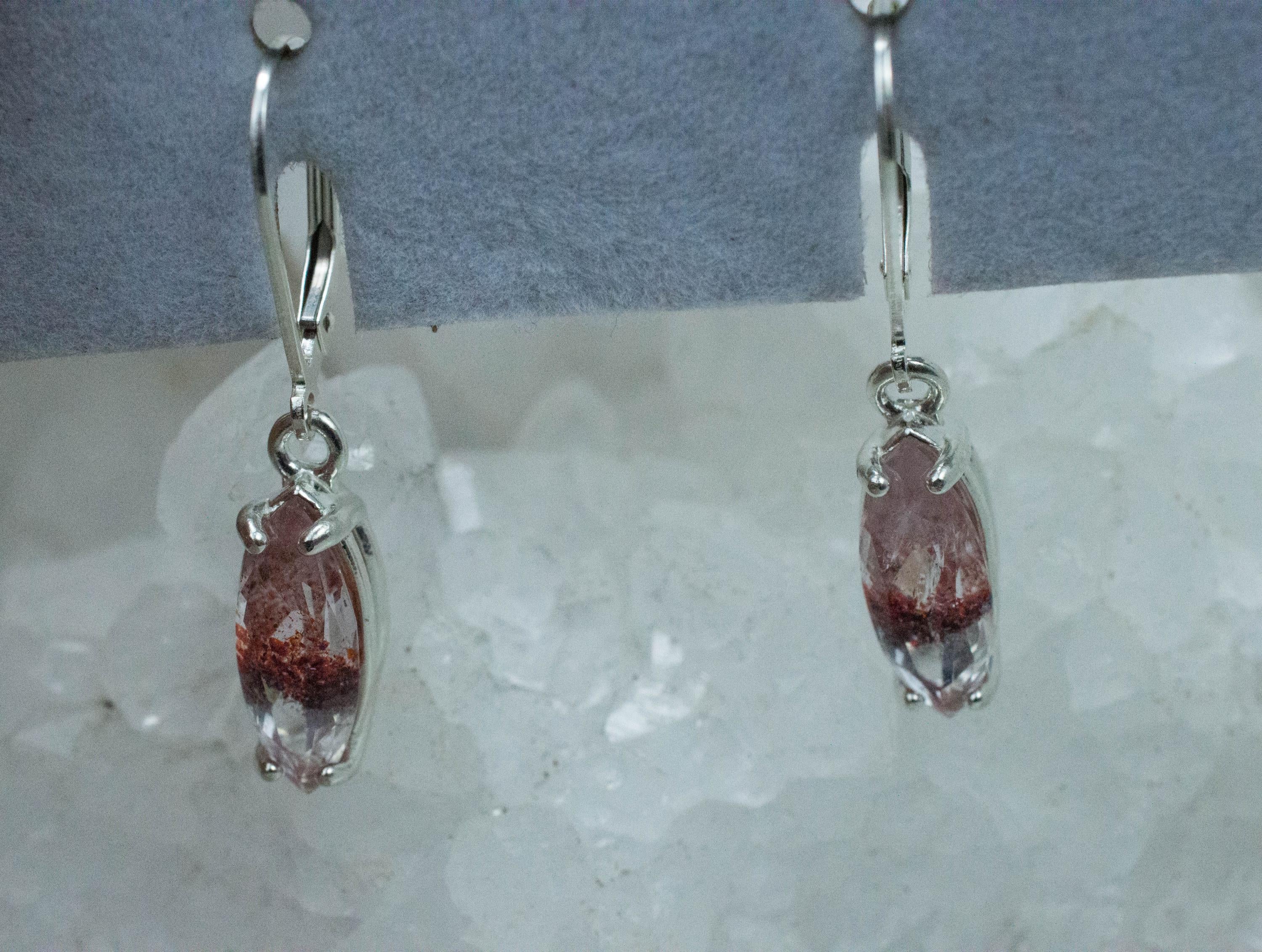 Hematite in Quartz Earrings; Natural Untreated Tanzanian Fire and Ice Quartz; 3.160cts