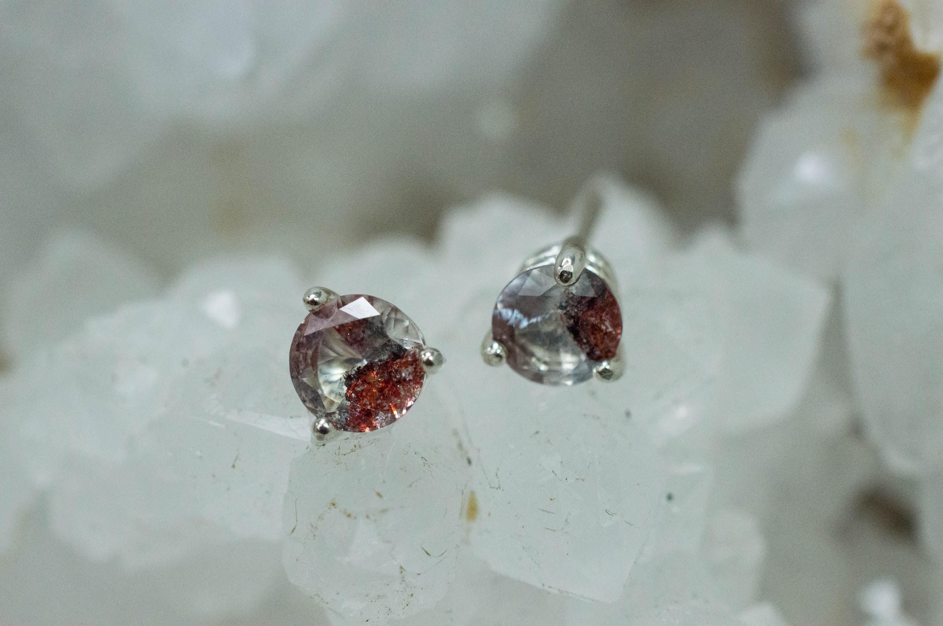 Hematite Quartz Earrings; Natural Untreated Tanzanian Fire and Ice Quartz; 0.865cts